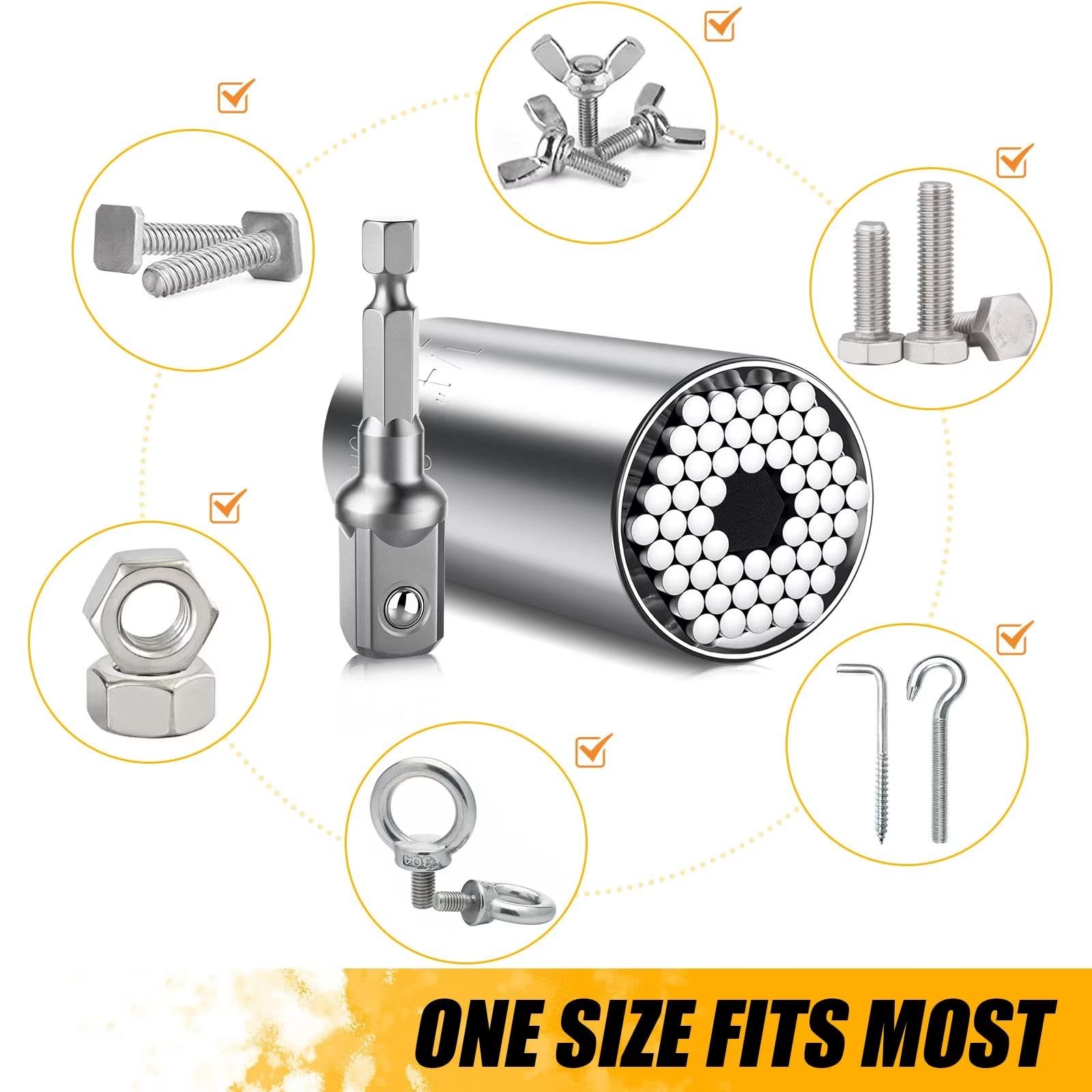 Valentine's Day Gifts for Men - Universal Socket Tool Set with Power Drill Adapter (7-19mm) - Perfect for DIY Projects, Car Repairs & Handyman Gifts - Birthday & Father's Day Present Ideas