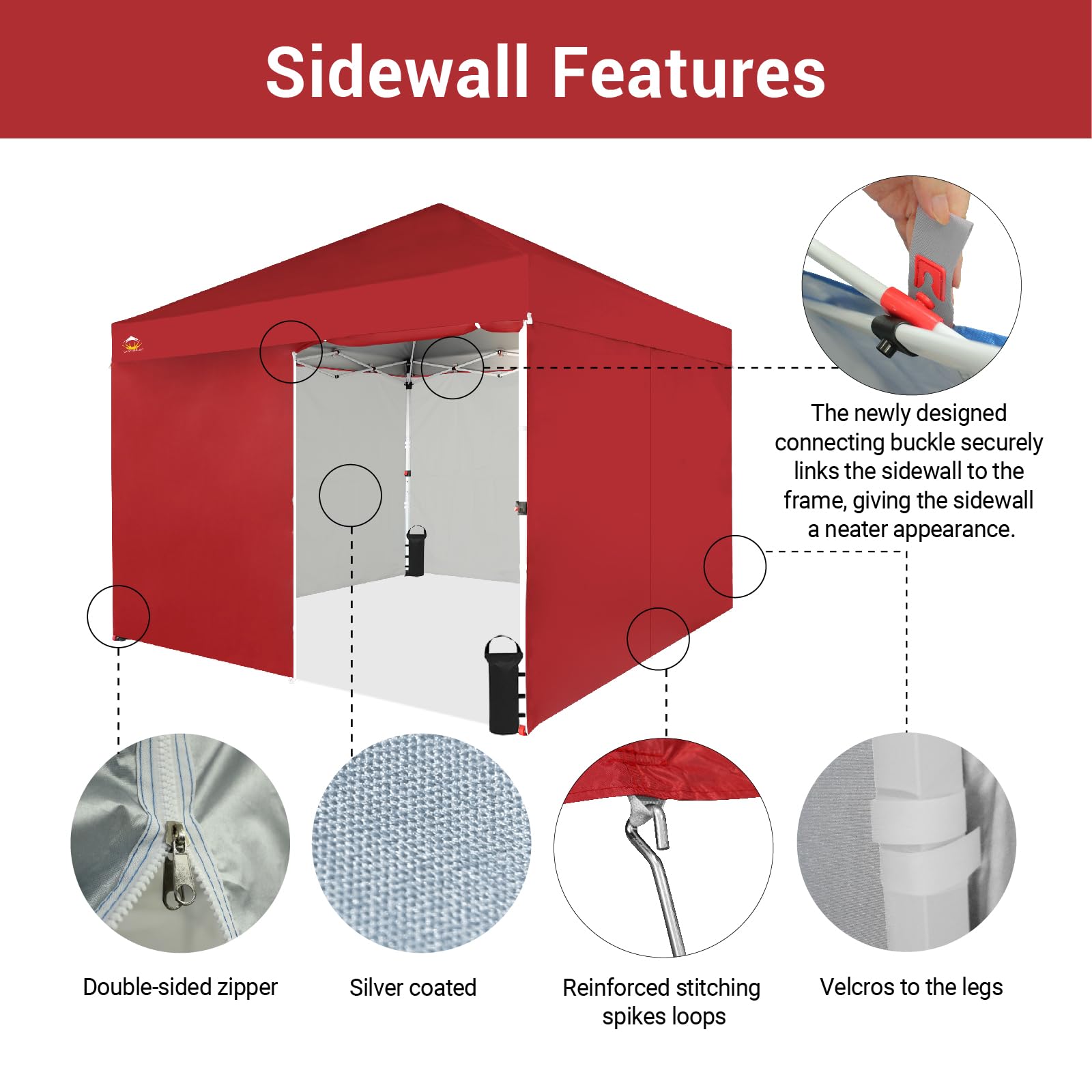 10x10 Pop Up Canopy Tent with Sidewalls - Red for Outdoor Events