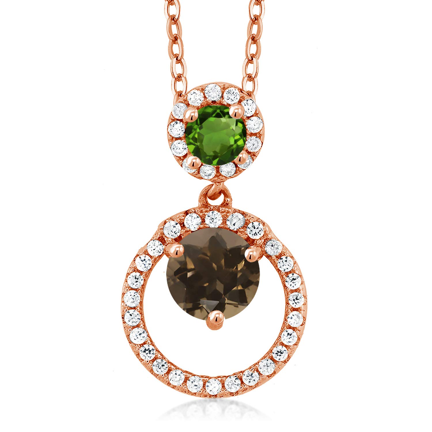 1.65 Ct Natural Smoky Quartz & Green Tourmaline Pendant in 18K Rose Gold Plated Silver - Gemstone Jewelry for Women, Birthday Gift, Anniversary Present, Everyday Elegance