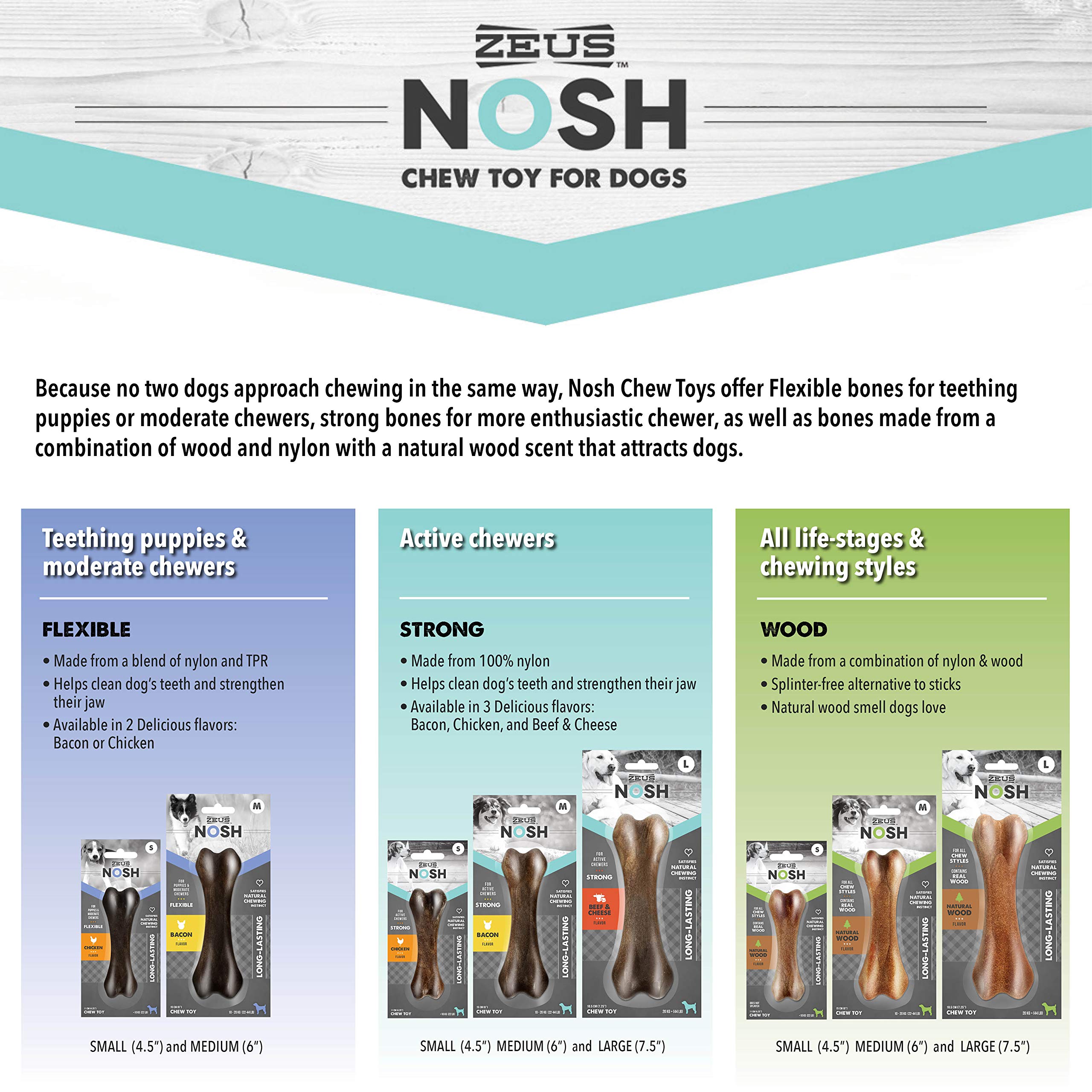 ZEUS Nosh Timber Wood Dog Chew Bones - Natural Long-Lasting Chew Toys for Small Dogs | Safe Wooden Dental Treats for Puppies & Teething - Perfect for Indoor Play & Outdoor Adventures
