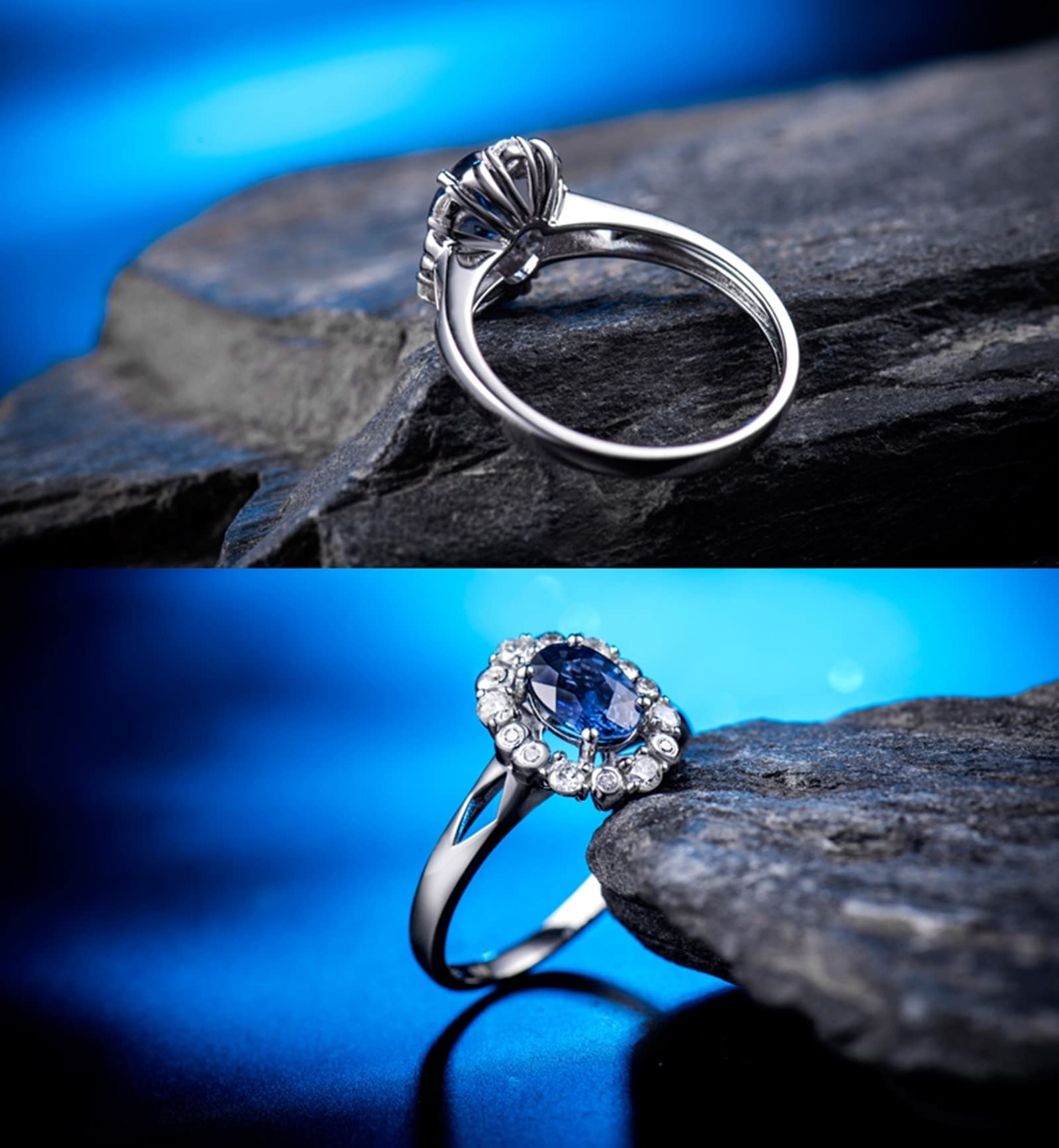 18K White Gold Oval Lab-Grown Sapphire Wedding Ring for Women - 1ct VVS Diamond Alternative, Elegant Engagement & Anniversary Gift for Her - Perfect for Proposals, Bridal Jewelry, and Special Occasions