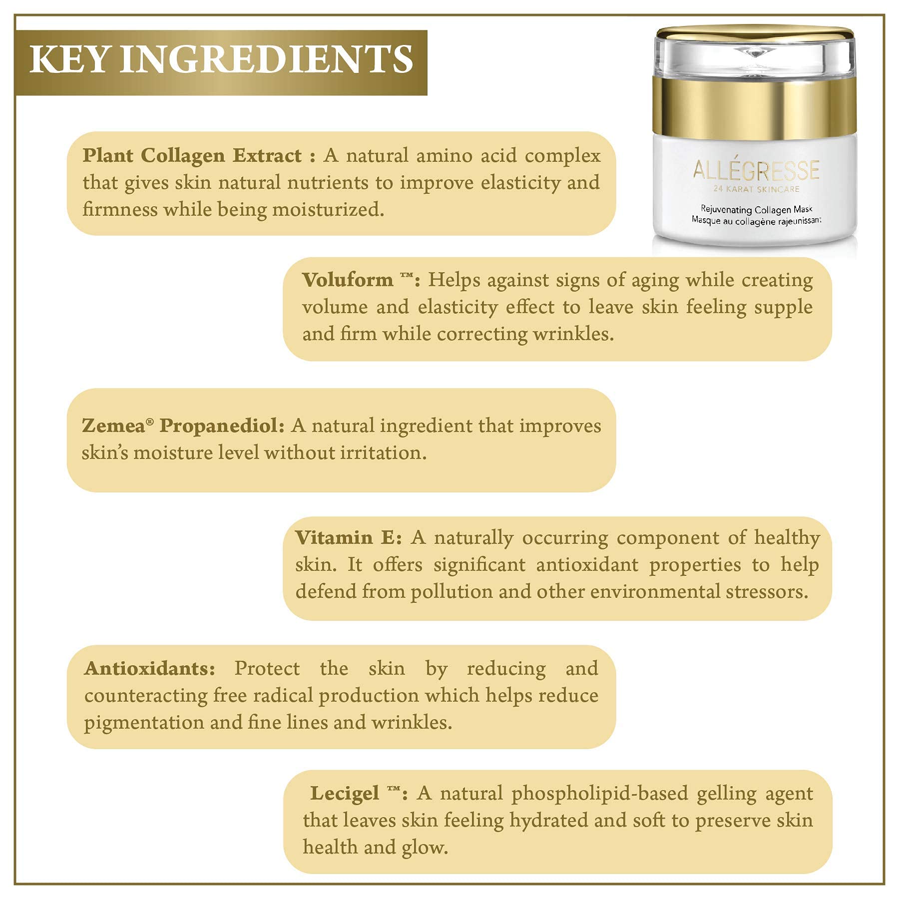 24K Gold Collagen Face Mask - Anti-Aging & Deep Hydrating Facial Treatment with Natural Oils & Antioxidants - Rejuvenating Skincare for Dry Skin - Perfect for Night Routine & Spa Days - 1.7 oz