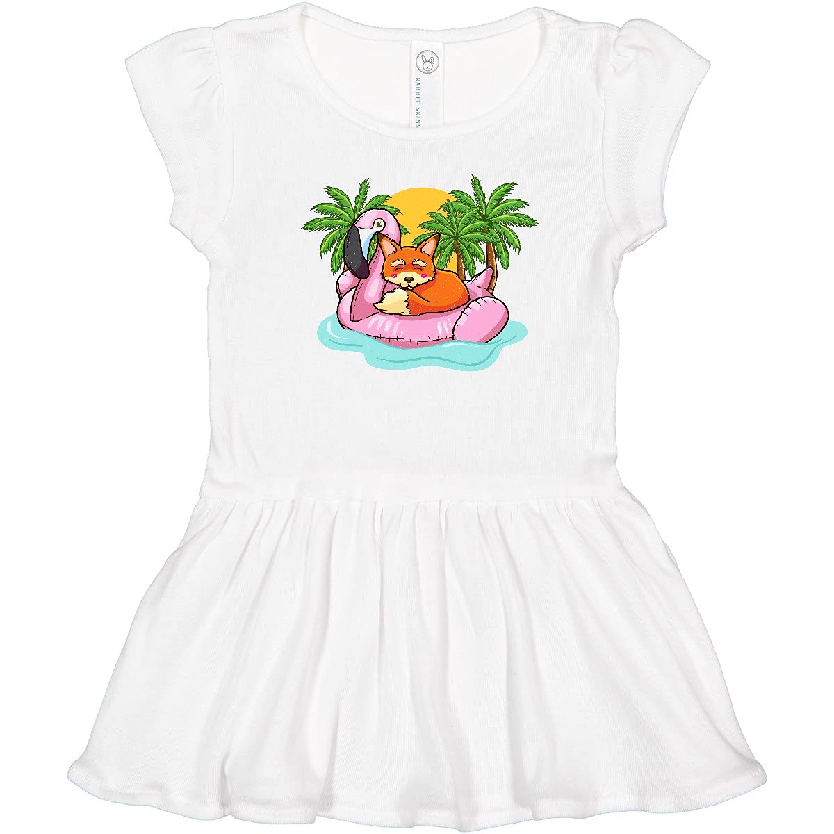 Inktastic Fox Flamingo Tropical Beach Vacation Toddler Dress - Cute Summer Outfit for Girls, Soft Cotton Baby Dress with Fun Animal Print, Perfect for Beach Trips, Pool Parties & Family Vacations