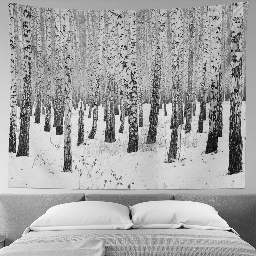 Black and White Birch Forest Winter Landscape Tapestry - 82.7x59.1 Inch Wall Art for Living Room, Bedroom & Dorm Decor | Nature-Inspired Home Decoration for Cozy Winter Ambiance