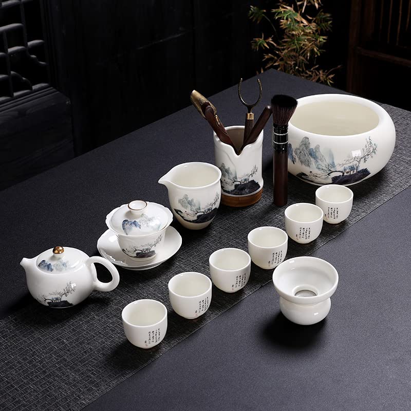 Premium Ceramic Tea Set - Chinese White Teapot & Cups with Gaiwan - Elegant Porcelain Tea Pot for Home, Office, or Gift - Traditional Tea Ceremony Accessories for Relaxation & Entertaining