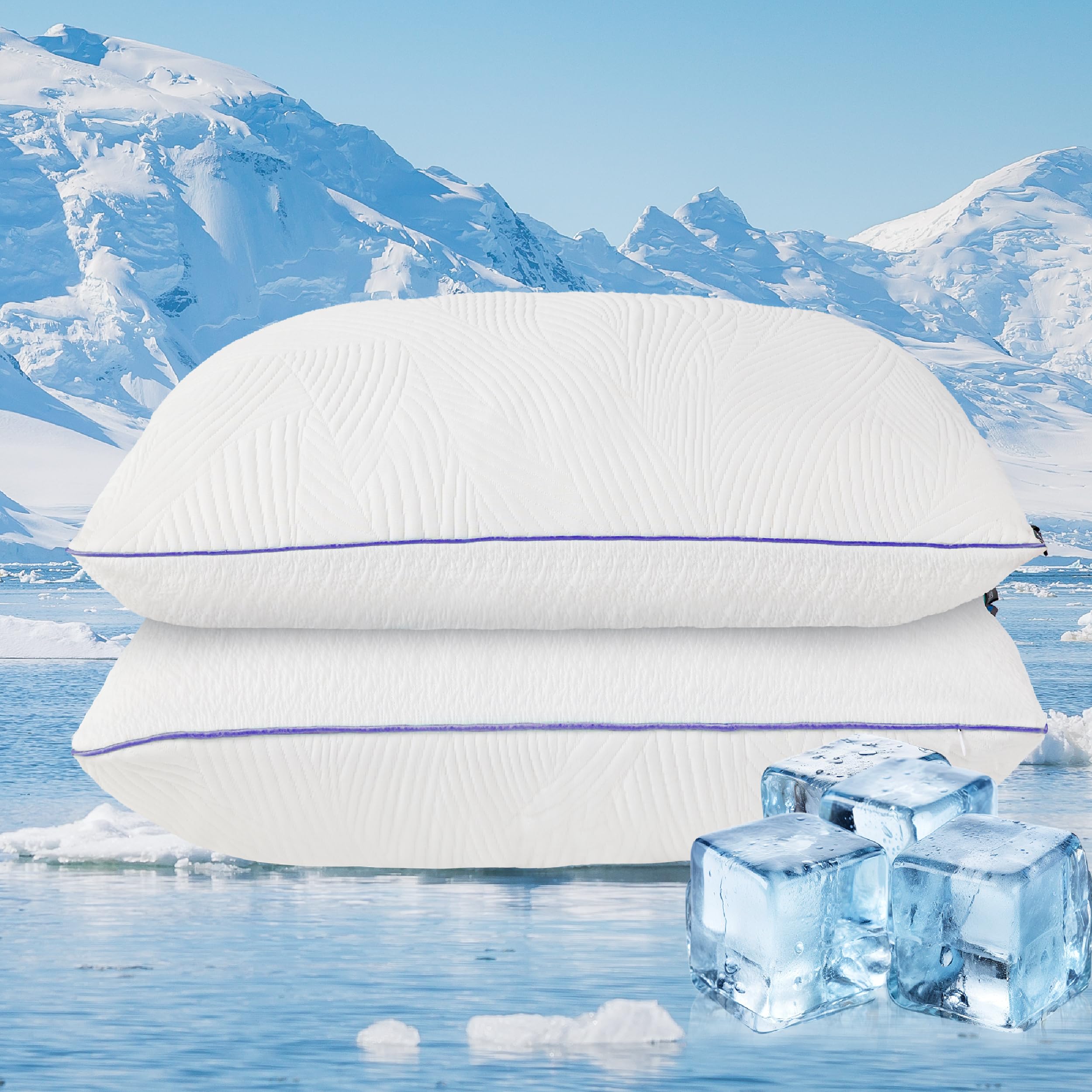 Shredded Memory Foam Pillows - Queen Size Set of 2, Cooling & Adjustable for Hot Sleepers, Washable Cover for Home & Travel