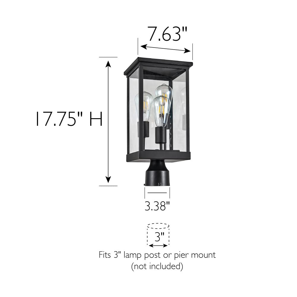 Modern Black Outdoor Post Lights with Clear Glass - Energy Efficient Backyard Lighting for Patio, Driveway, Garden & Porch | Weather-Resistant Decorative Exterior Lamp (589200-BLK) - Perfect for Evening Gatherings and Landscape Illumination
