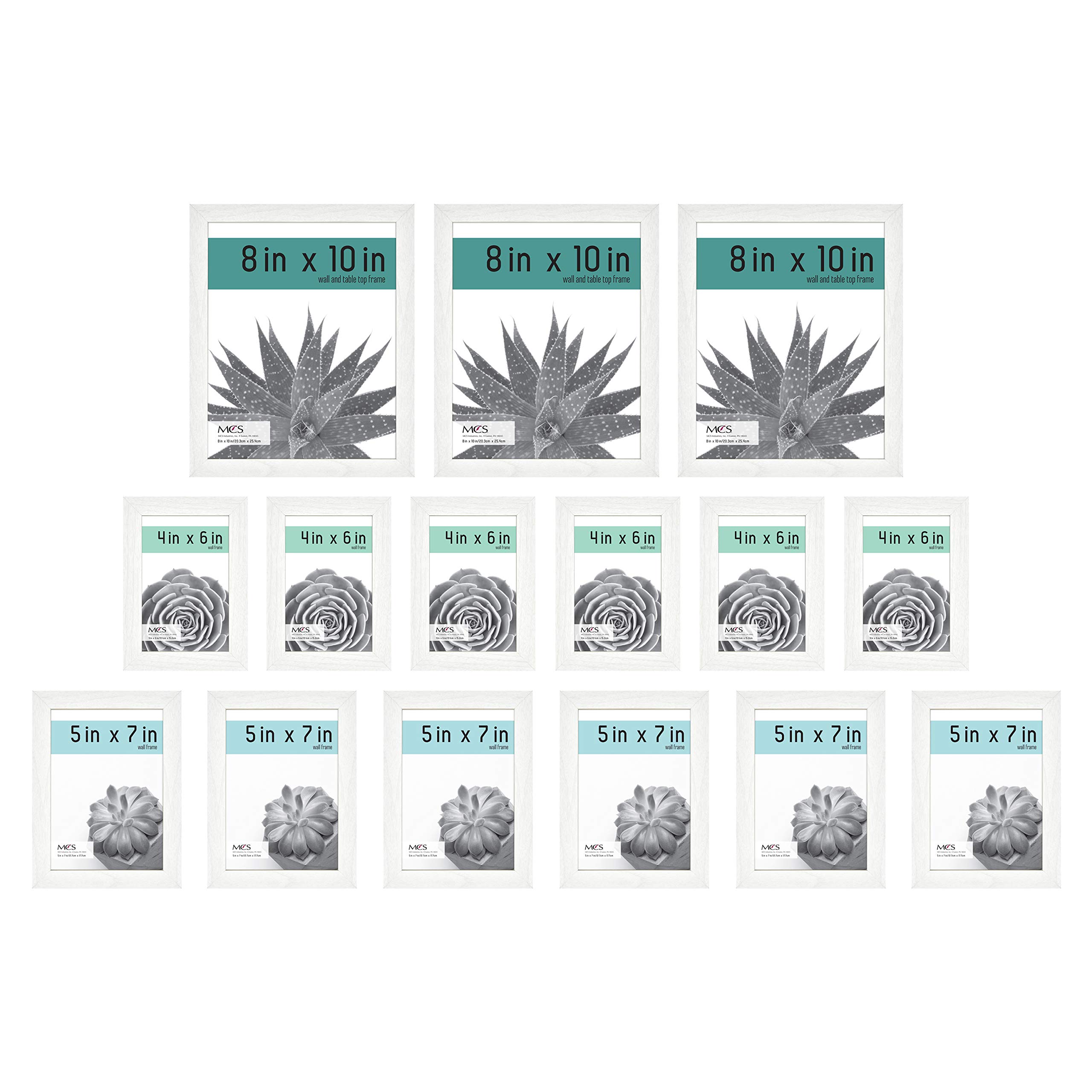 Premium MCS Gallery Essential Picture Frames Set - 15 Piece Collection with 4x6, 5x7 & 8x10 Inch White Woodgrain Photo Frames - Perfect for Wall Displays, Home Decor & Office Art Arrangements