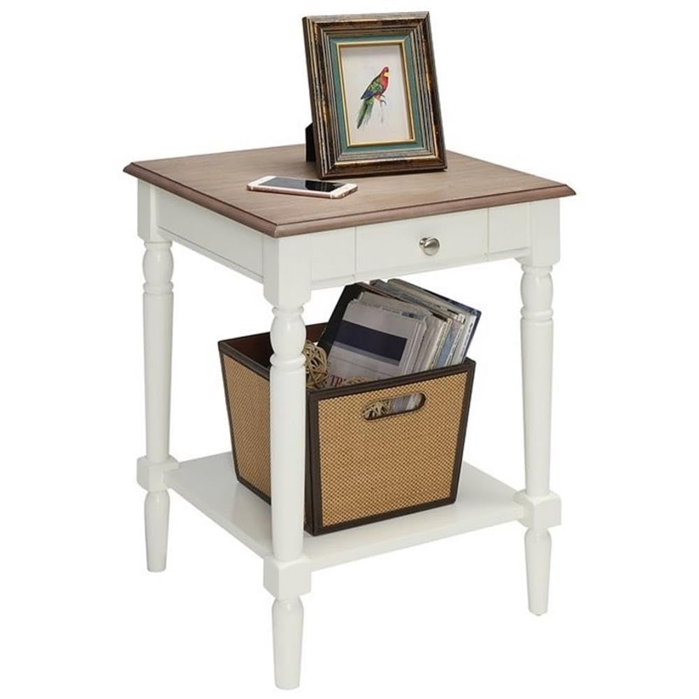 Home Square 2-Piece End Table Set with Drawer & Shelf - Brown & White Nightstand for Living Room, Bedroom & Office