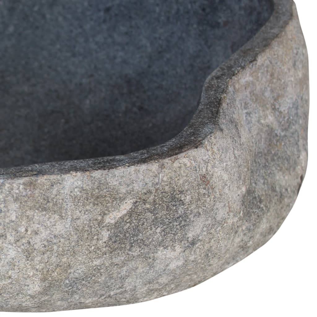 CHARMMA Oval Above Counter Vessel Sink - Natural Stone Wash Basin for Bathroom Vanity, Tabletop River Stone Small Bathroom Sink (14.6