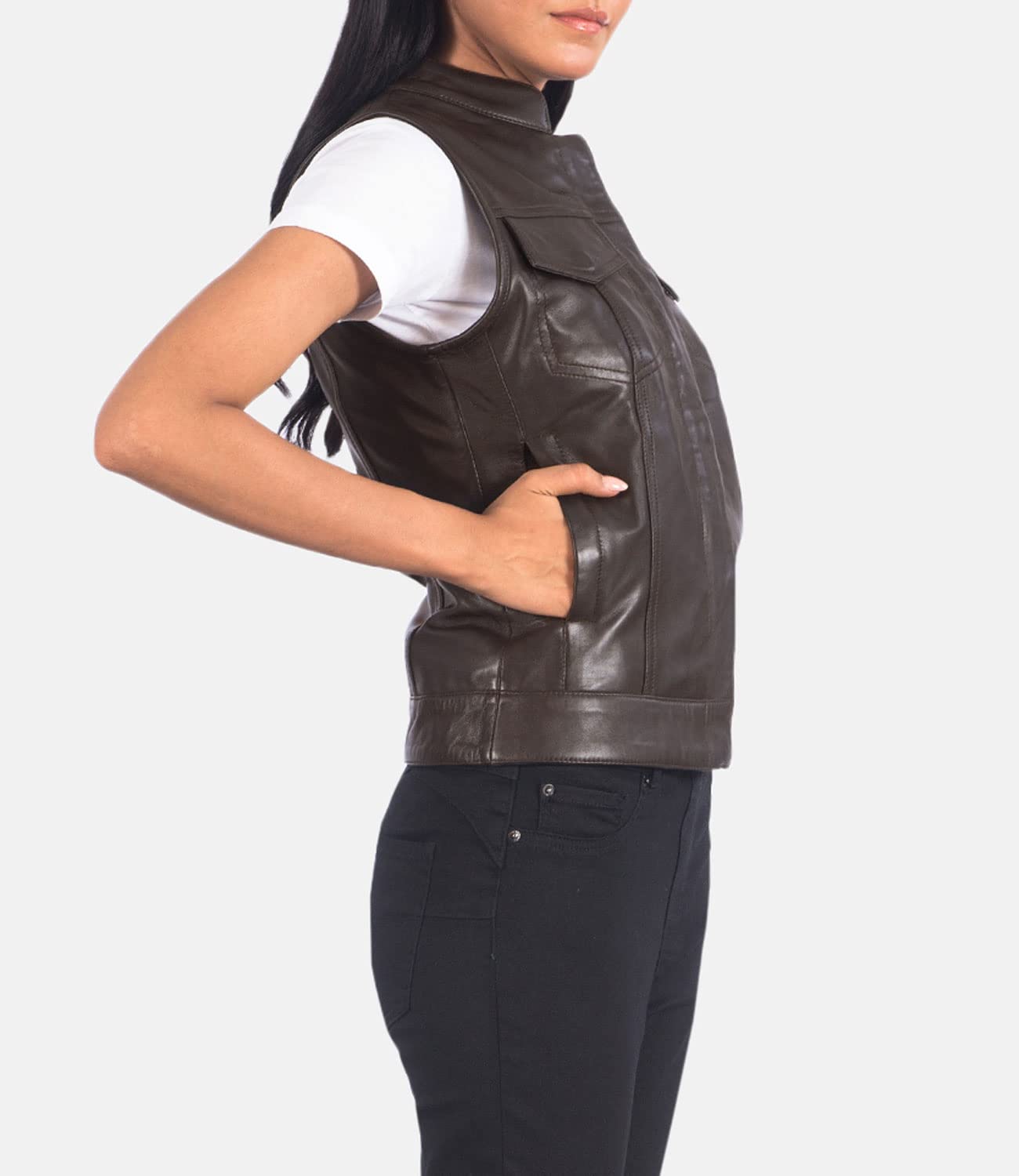 Rayne Women's Black & Brown Leather Moto Vest - Genuine Sheepskin Biker Vest Jacket for Women | Perfect for Motorcycle Riding, Casual Outfits & Fashion Statements