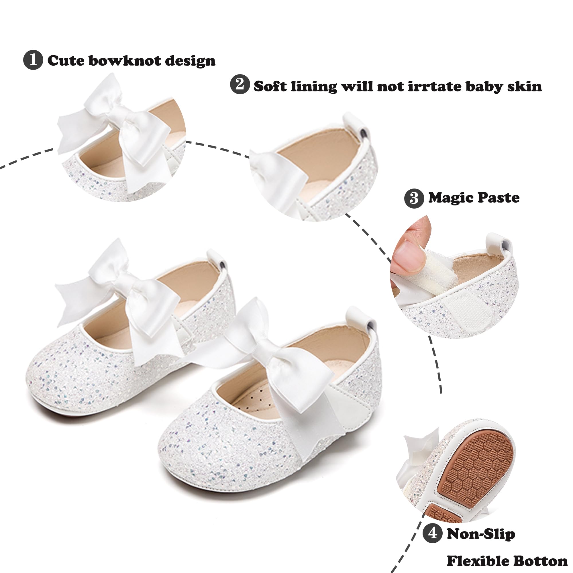 Kiderence Baby Girls Prewalker Mary Jane Flats - Soft Bowknot Princess Dress Shoes for Infants & Toddlers | Perfect for First Steps, Special Occasions & Photo Shoots