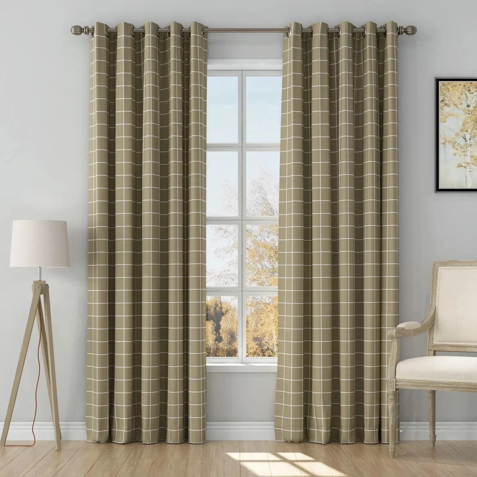 Stefana Silver Print Linen Curtains with Grommet Top - Elegant Window Drapes for Living Room, Bedroom & Dining Room Decor
