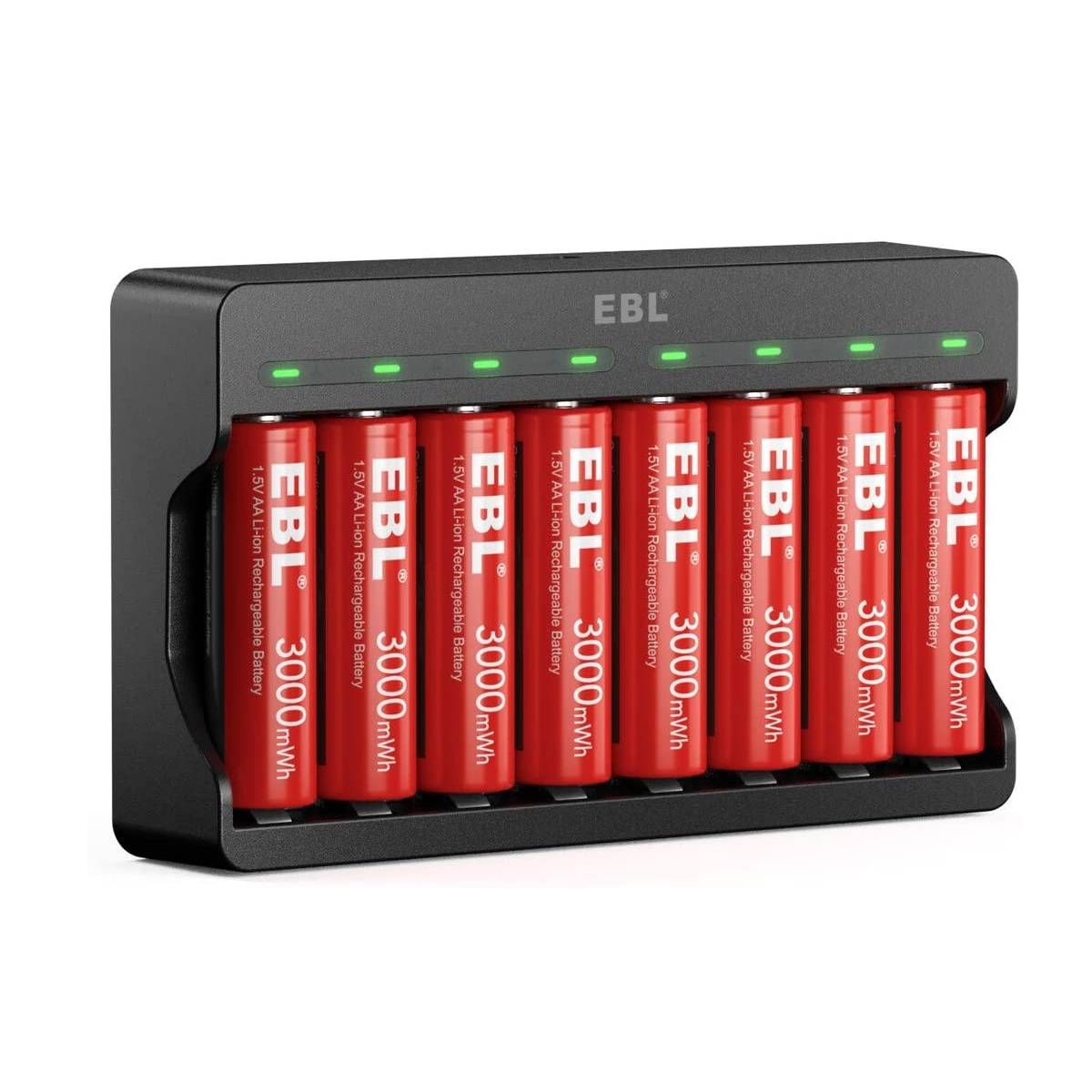 EBL 1.5V AA AAA Lithium Battery Charger with Rechargeable Li-ion Batteries - Power Your Wireless Mouse, Keyboards, Cameras & Smart Home Devices