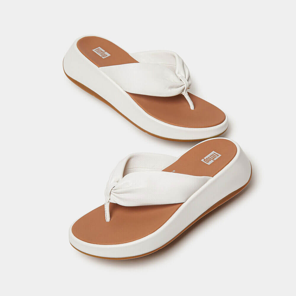 FitFlop F Mode Leather Twist Flatform Toe Post Sandals for Women - Comfortable Summer Beach Walking Shoes in Urban White | Perfect for Vacation, Poolside & Casual Outings