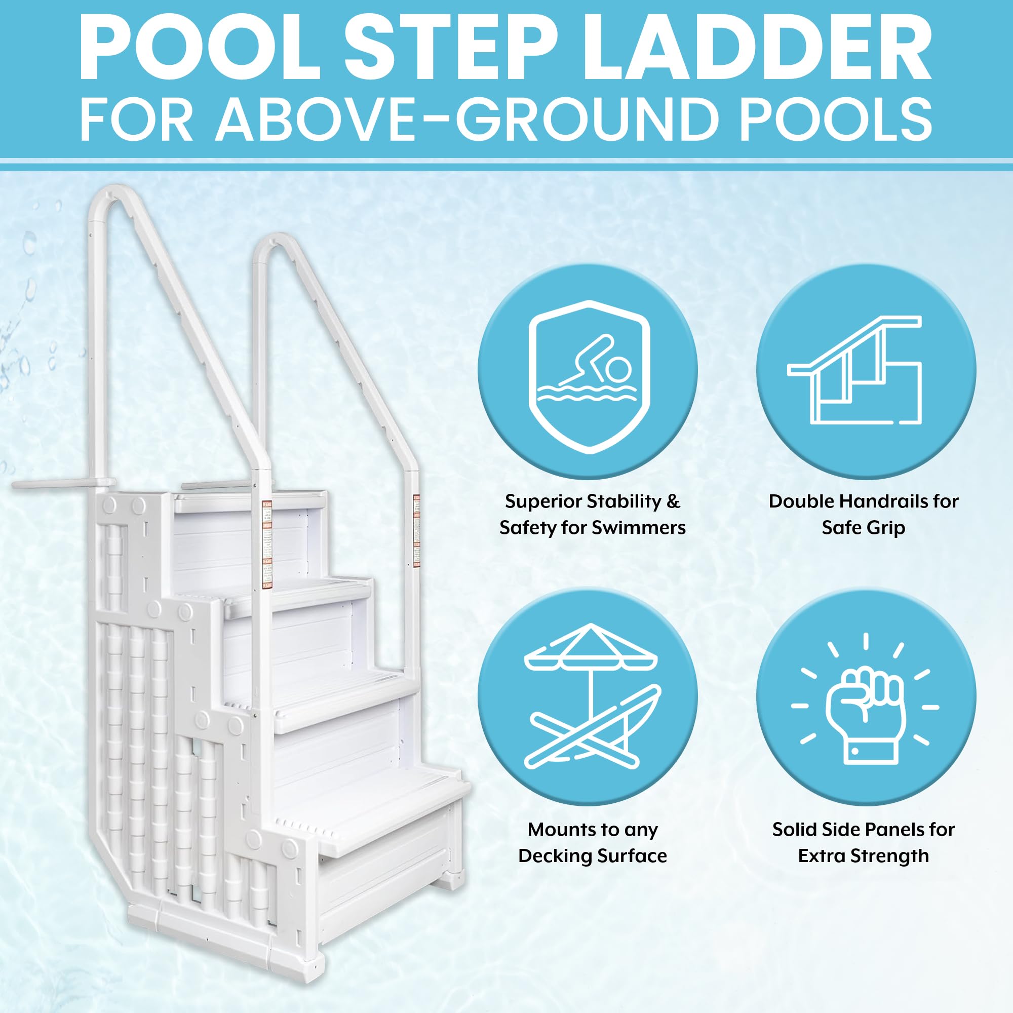 Premium Above Ground Pool Ladder - Heavy Duty Deck Mounted Step Ladder with Dual Handrails & Anti-Slip Steps (350 LB Capacity) for 48-54 Inch Pools - Perfect for Safe Entry/Exit & Pool Maintenance
