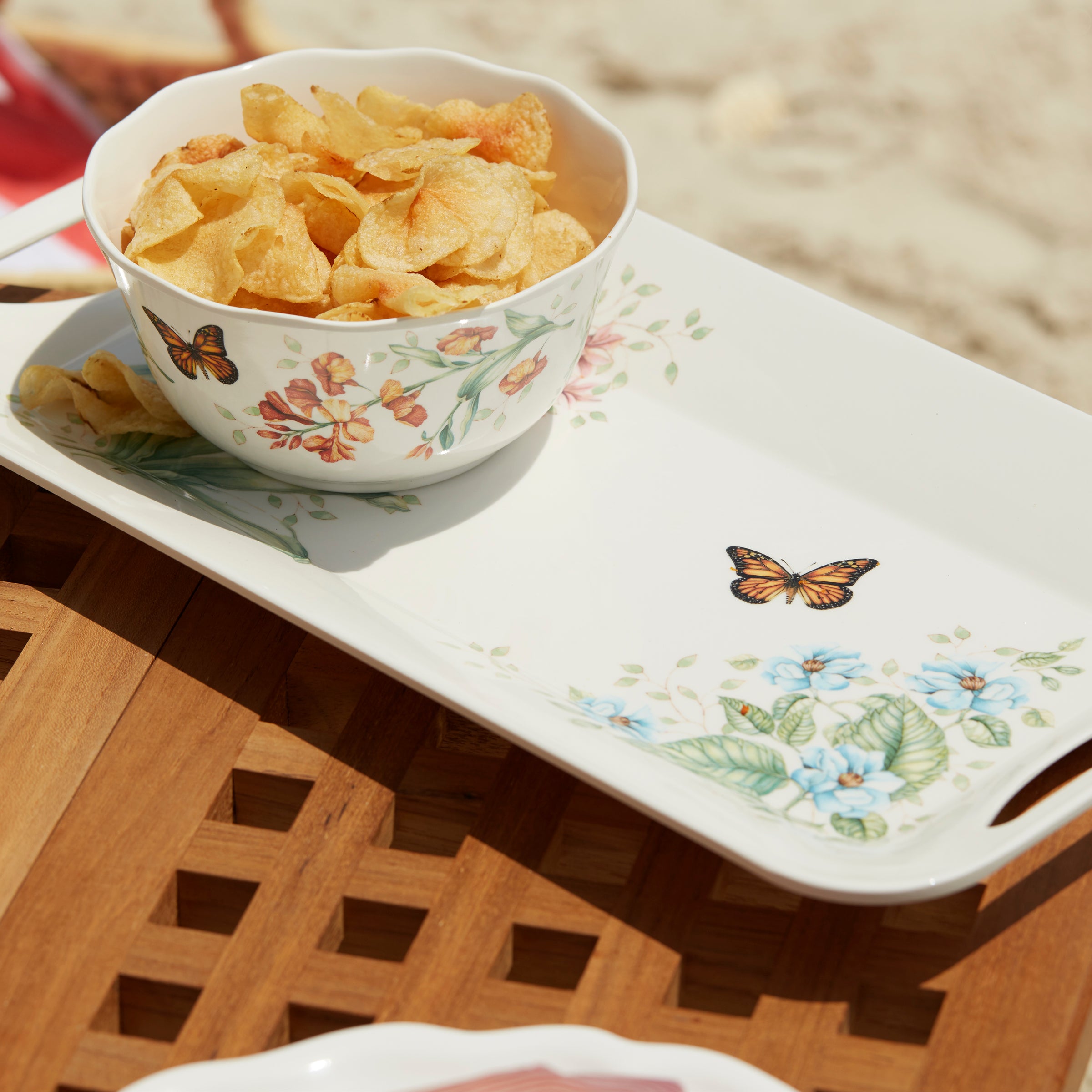 Butterfly Meadow Melamine Appetizer Tray - Elegant Serving Platter for Parties, Picnics, and Home Entertaining