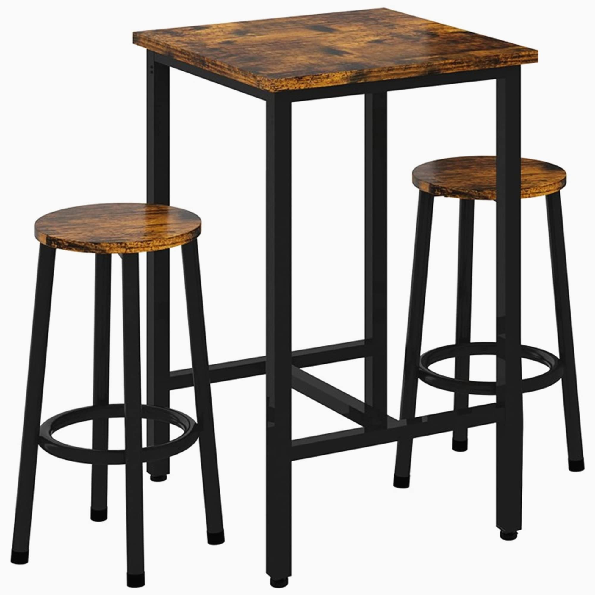 DKLGG 3-Piece Square Bar Table Set with Stools - Counter Height Bistro Dining Furniture for Breakfast, Restaurant & Small Spaces | Perfect for Home Kitchen, Cafe, Party Room & Outdoor Patio