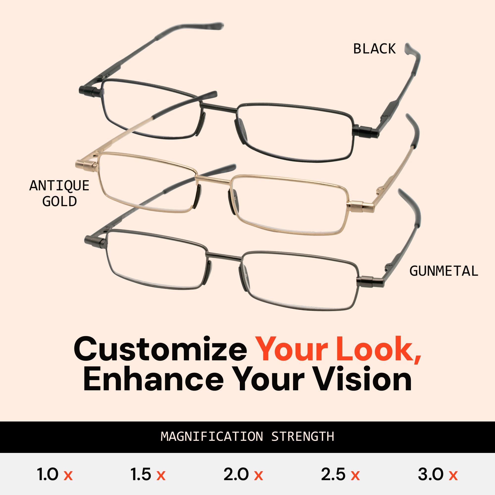 Foldable Reading Glasses with Slim Frame & Compact Case for Men and Women - Perfect for Travel, Reading, and Everyday Use