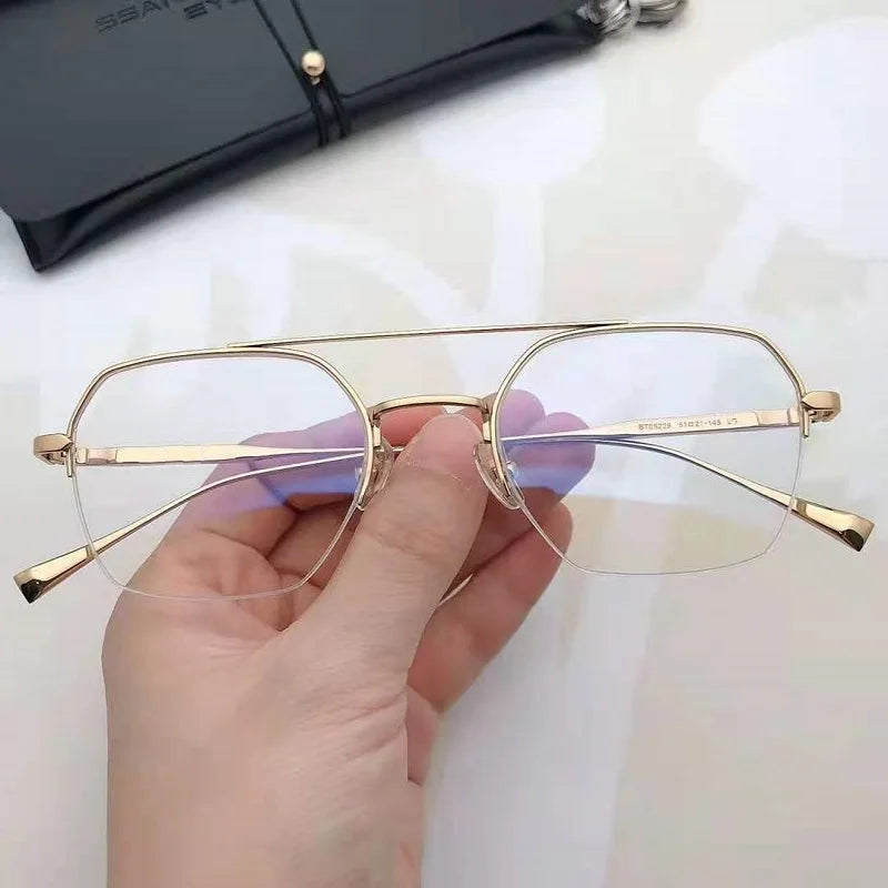 Aimee Unisex Semi-Rimless Square Double Bridge Titanium Eyeglasses 5228 - Lightweight & Durable for Work, Reading & Fashion