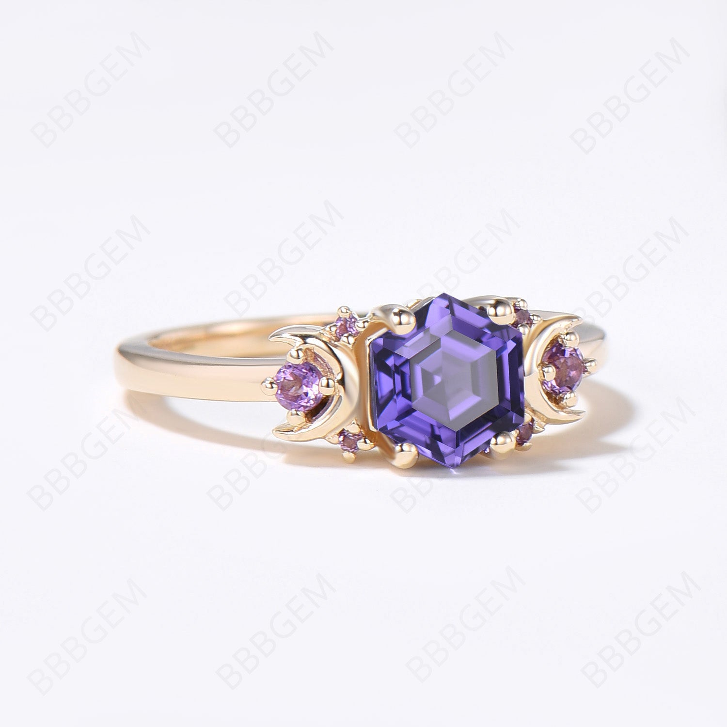 Moon Purple Sapphire Engagement Ring - Hexagon Cluster Ring for Women | Elegant Wedding, Proposal & Anniversary Jewelry Gift