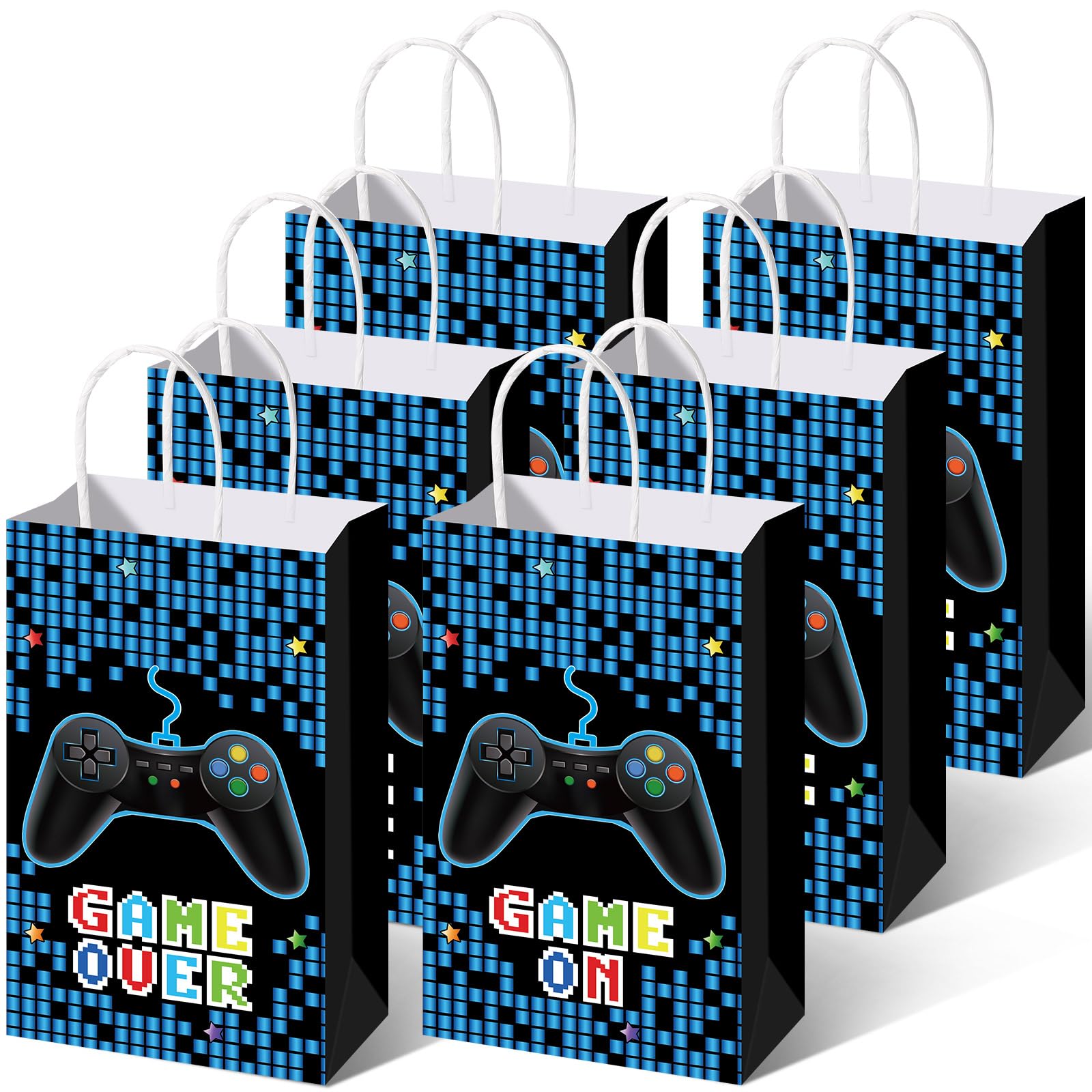 Faccito 24 Pcs Video Game Party Favor Bags - Blue Gamer Birthday Treat Bags with Handles for Candy & Goodies | Perfect for Gaming Birthday Parties, Baby Showers & Themed Events