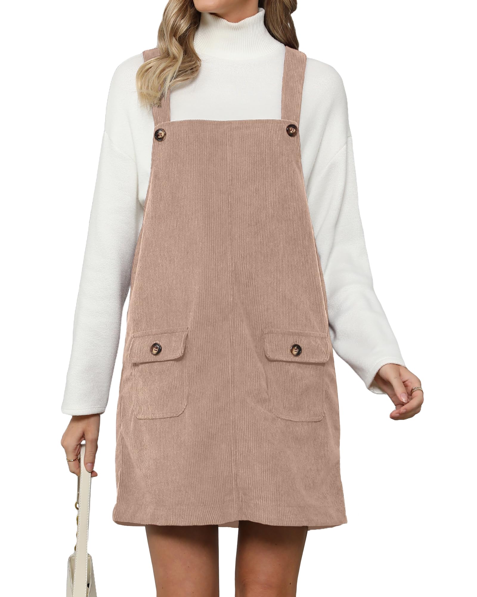 Luvamia Women's Corduroy Overall Dress with Adjustable Straps & Pockets - Casual Pinafore Short Dress for Everyday Wear, Date Night & Fall Fashion