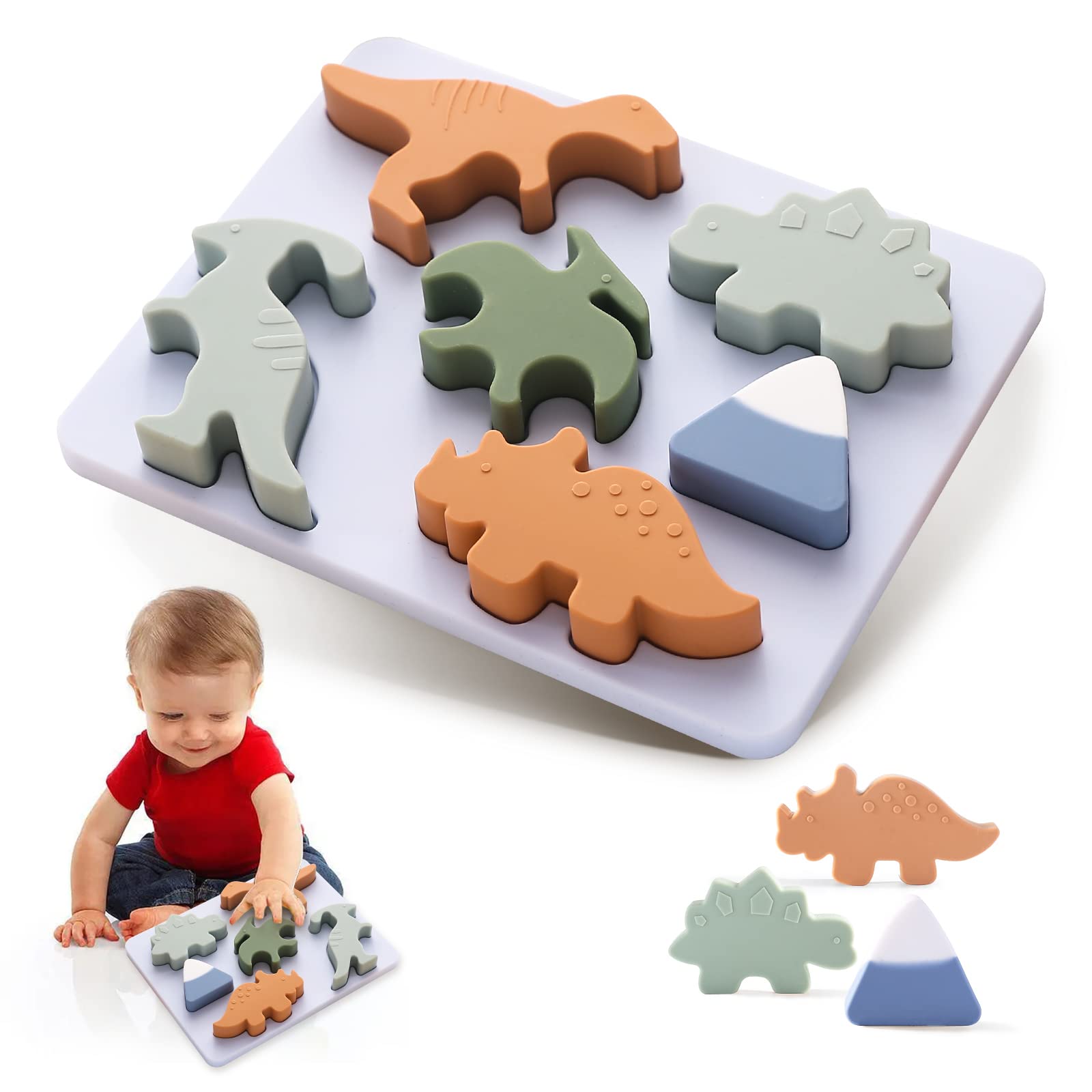 **Silicone Dinosaur Shape Puzzle Toys for Toddlers – Montessori Pegged Puzzle, Preschool Learning & Sensory Toys for Kids Ages 3+ | Perfect for Early Education, Fine Motor Skills & Playtime Fun**
