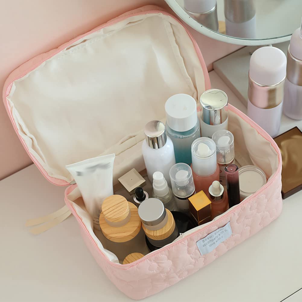 TIAASTAP Large Capacity Makeup Bag for Women - Floral Aesthetic Travel Cosmetic Organizer, Coquette Toiletry Pouch for Girls & Ladies (Pink) | Perfect for Travel, Gym, Daily Use & Gift Giving