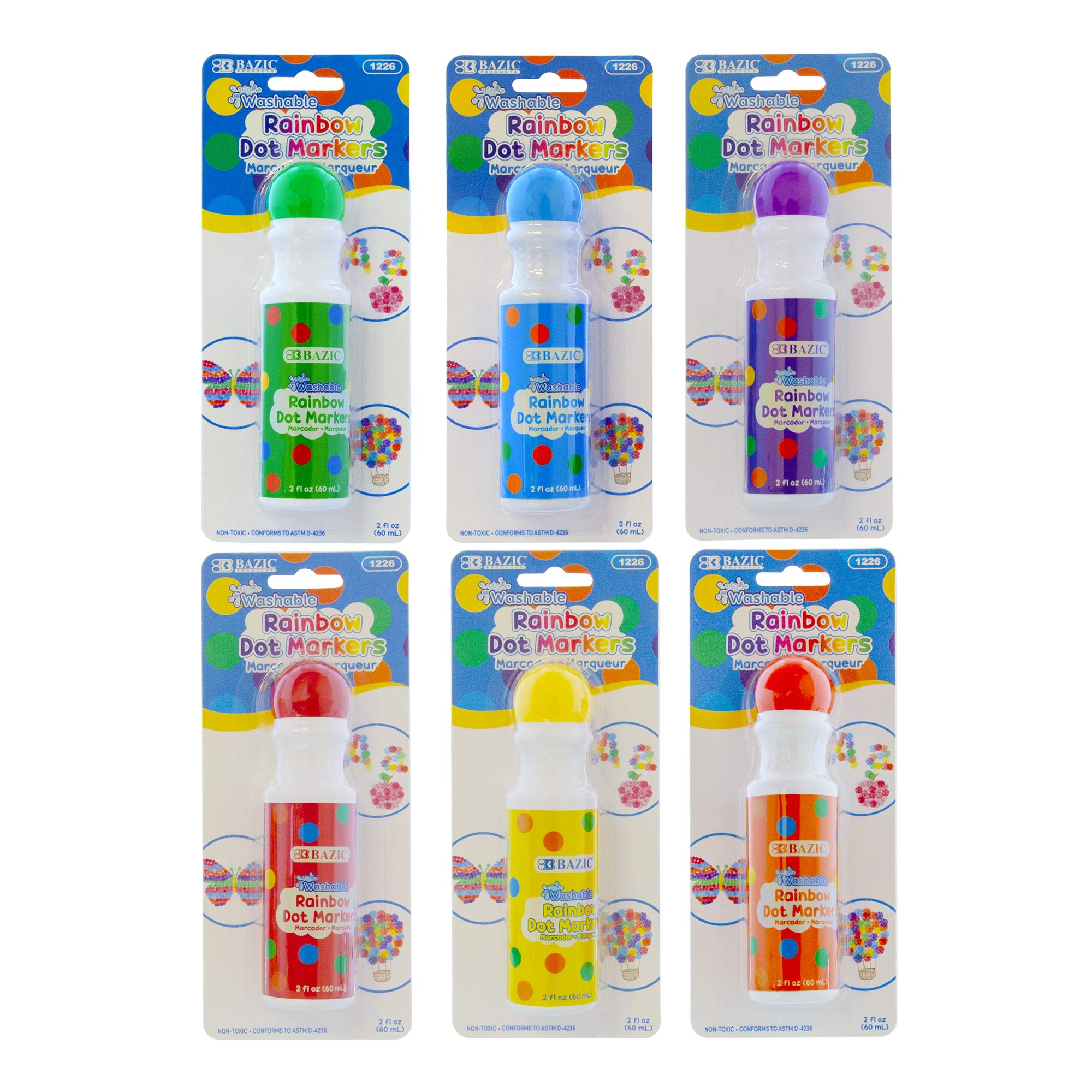 BAZIC Washable Dot Markers for Kids Arts & Crafts - 6 Color Non-Toxic Water-Based Paint Marker Kit (144-Pack) - Perfect for Classroom Activities, DIY Projects & Bingo Games