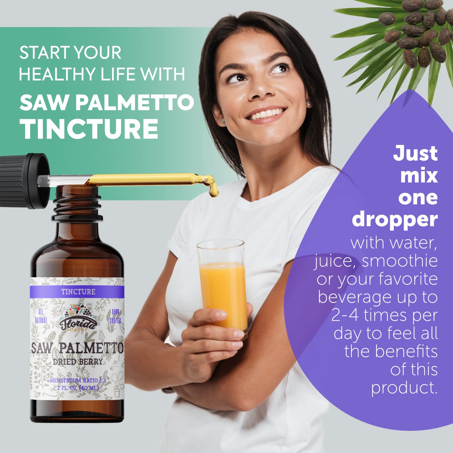 Organic Saw Palmetto Tincture Extract - Serenoa Repens Dried Berry Supplement for Prostate Health & Hair Growth - Supports Urinary Function & Hormone Balance - Perfect for Men's Wellness & Natural Remedies