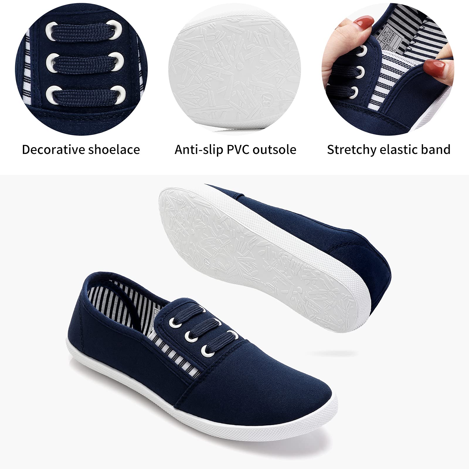 Women's Canvas Slip-On Sneakers - Comfortable Casual Walking Shoes for Women - Non-Slip Flat Dress Shoes for Work & Tennis | Perfect for Office, Travel & Everyday Wear