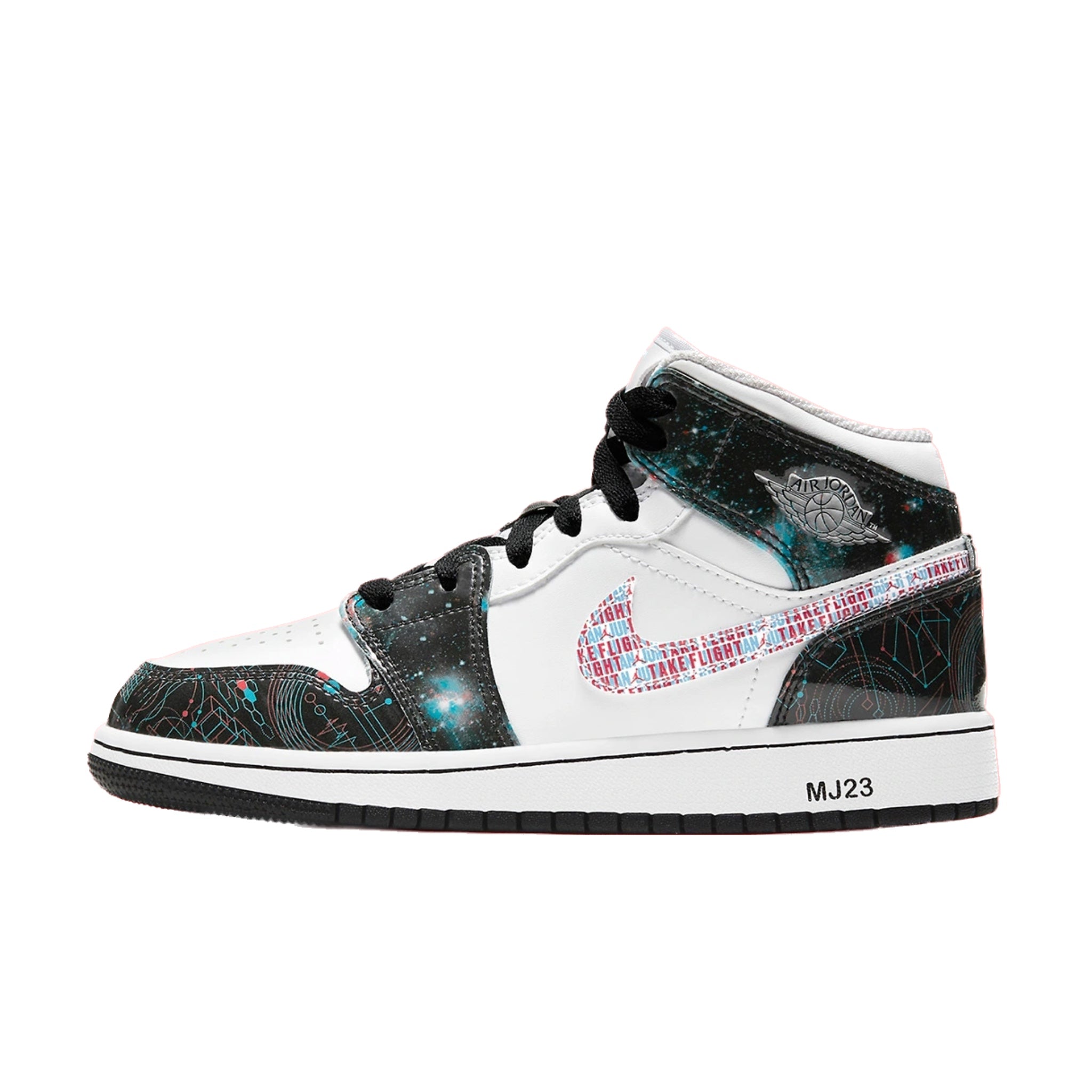 Air Jordan 1 Mid SE (GS) Take Flight Sneakers - White, Bright Crimson & Blue Hero Basketball Shoes for Kids | Perfect for School, Sports & Streetwear Fashion