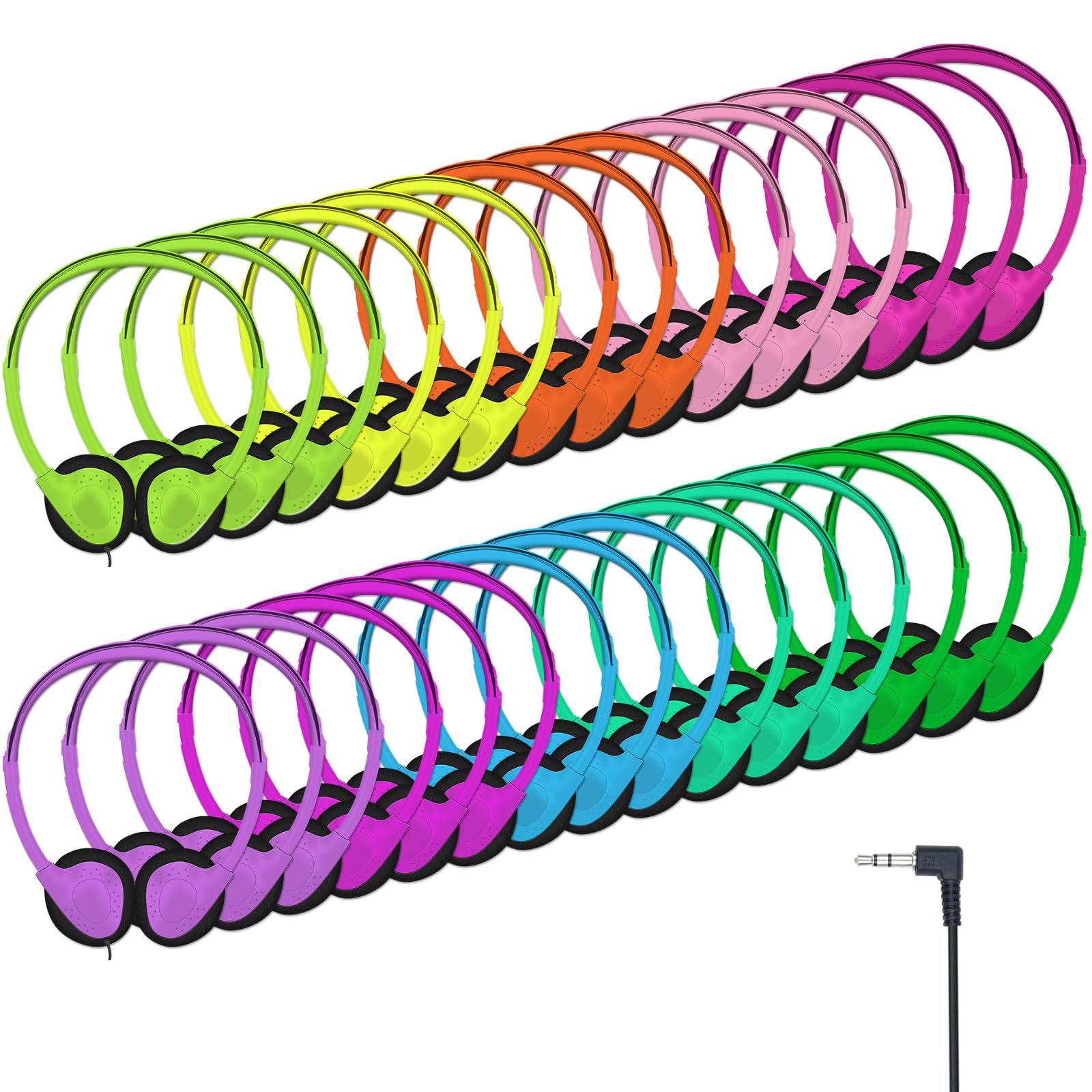 Bulk Classroom Headphones for Kids - 30 Pack Multi-Color Children's Headphones with 3.5mm Jack - Durable School Headphones for Students, Libraries, Computer Labs & Testing Centers - Perfect for Online Learning, Educational Activities & Quiet Study Environments