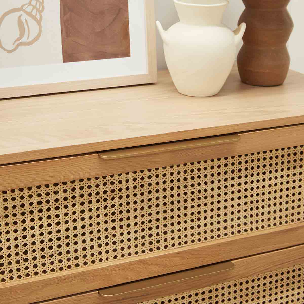 Vintage Rattan 3-Drawer Chest - Boho Chic Storage Cabinet for Bedroom, Living Room & Office Organization