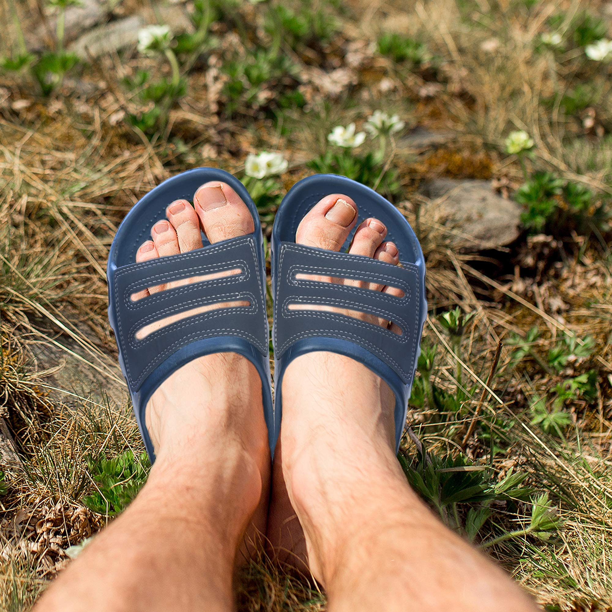 Roxoni Men's Waterproof Slide Sandals | Open Toe Slip-On Rubber Shoes for Beach, Pool, Gym & Travel | Lightweight & Durable for Outdoor Activities