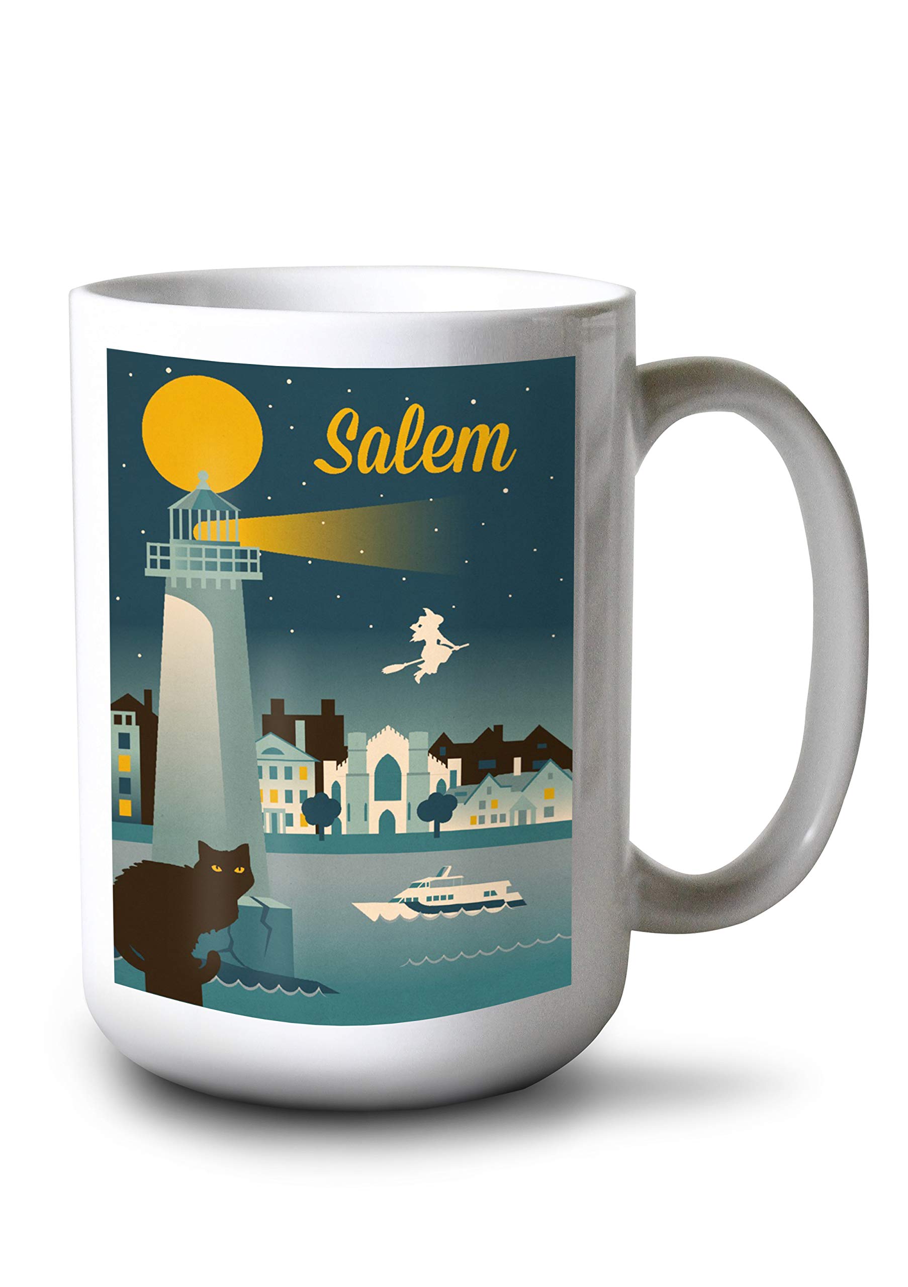 Salem Massachusetts Retro Skyline 15oz White Ceramic Coffee Mug - Vintage Travel Inspired Tea Cup - Dishwasher & Microwave Safe - Perfect for Home Office & Gift Giving