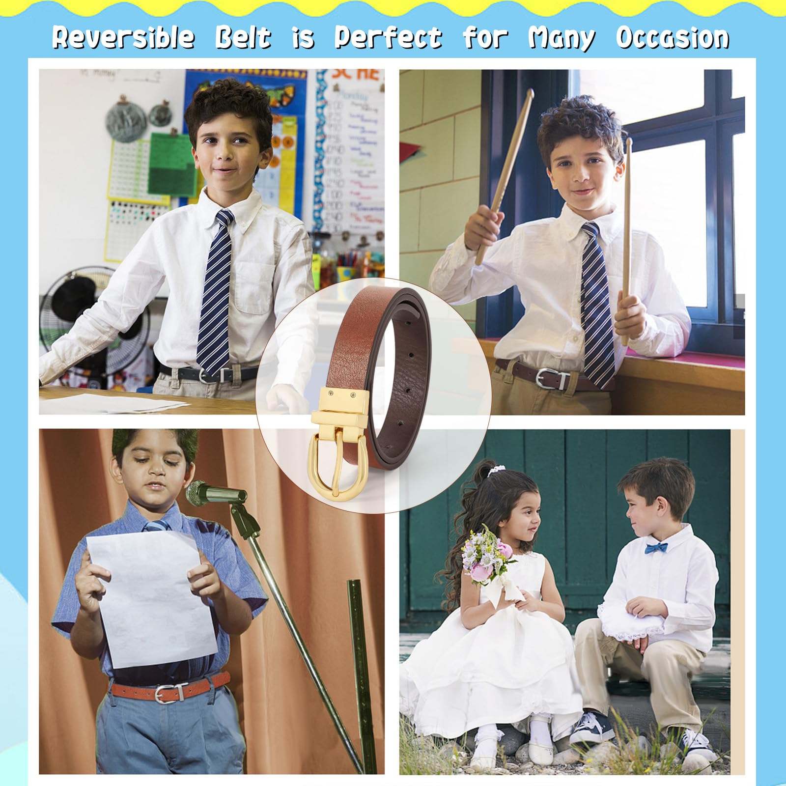 SUOSDEY Reversible Leather Belt for Kids - Adjustable Boys & Girls Belt for School Uniforms, Jeans, and Casual Wear | Perfect for Back to School & Everyday Outfits