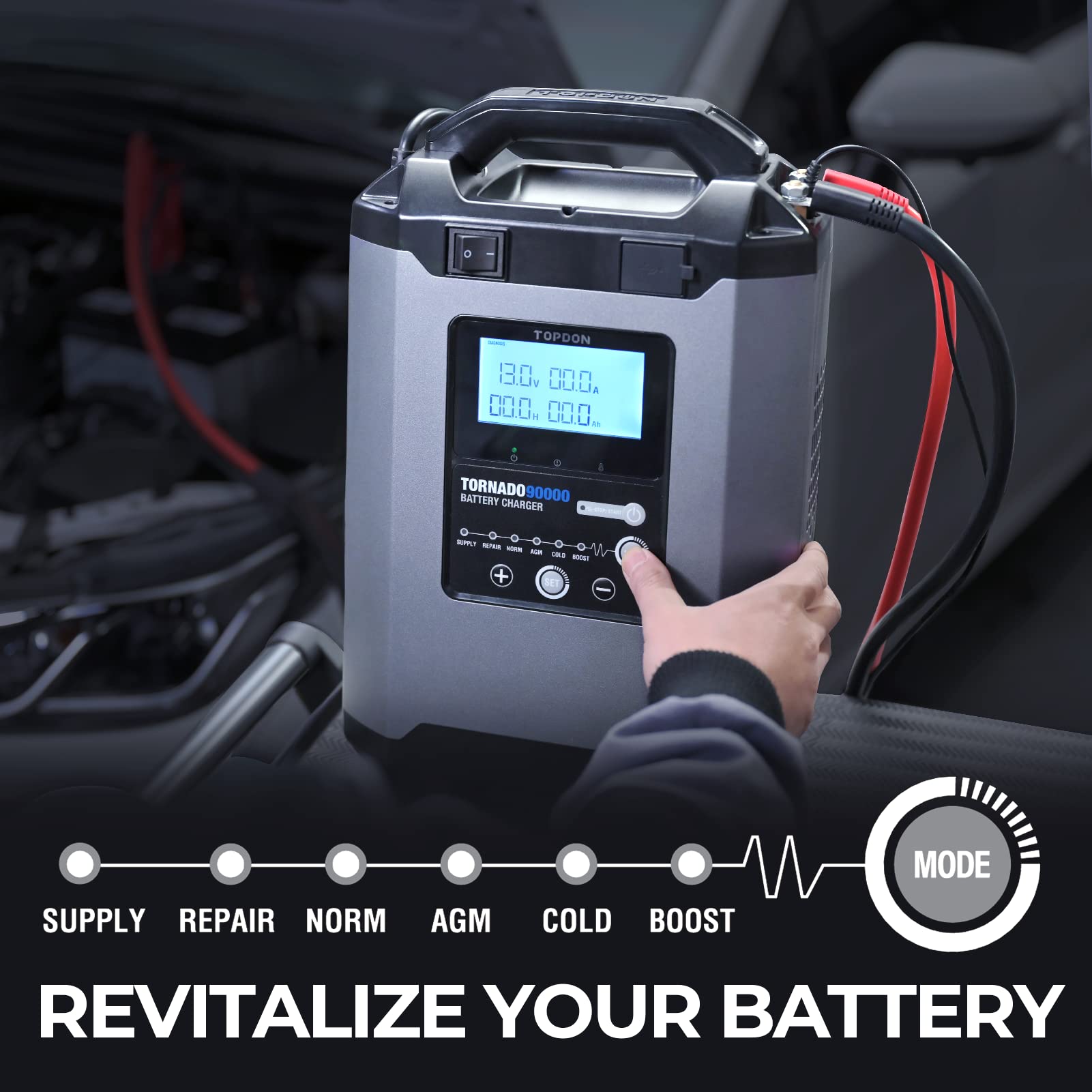 TOPDON T90A 12V/24V 5A-90A Smart Car Battery Charger & Maintainer - Automatic Desulfator for Automotive, Marine, Truck & Motorcycle Batteries - Perfect for Winter Storage, RV Maintenance & Emergency Jump Starts