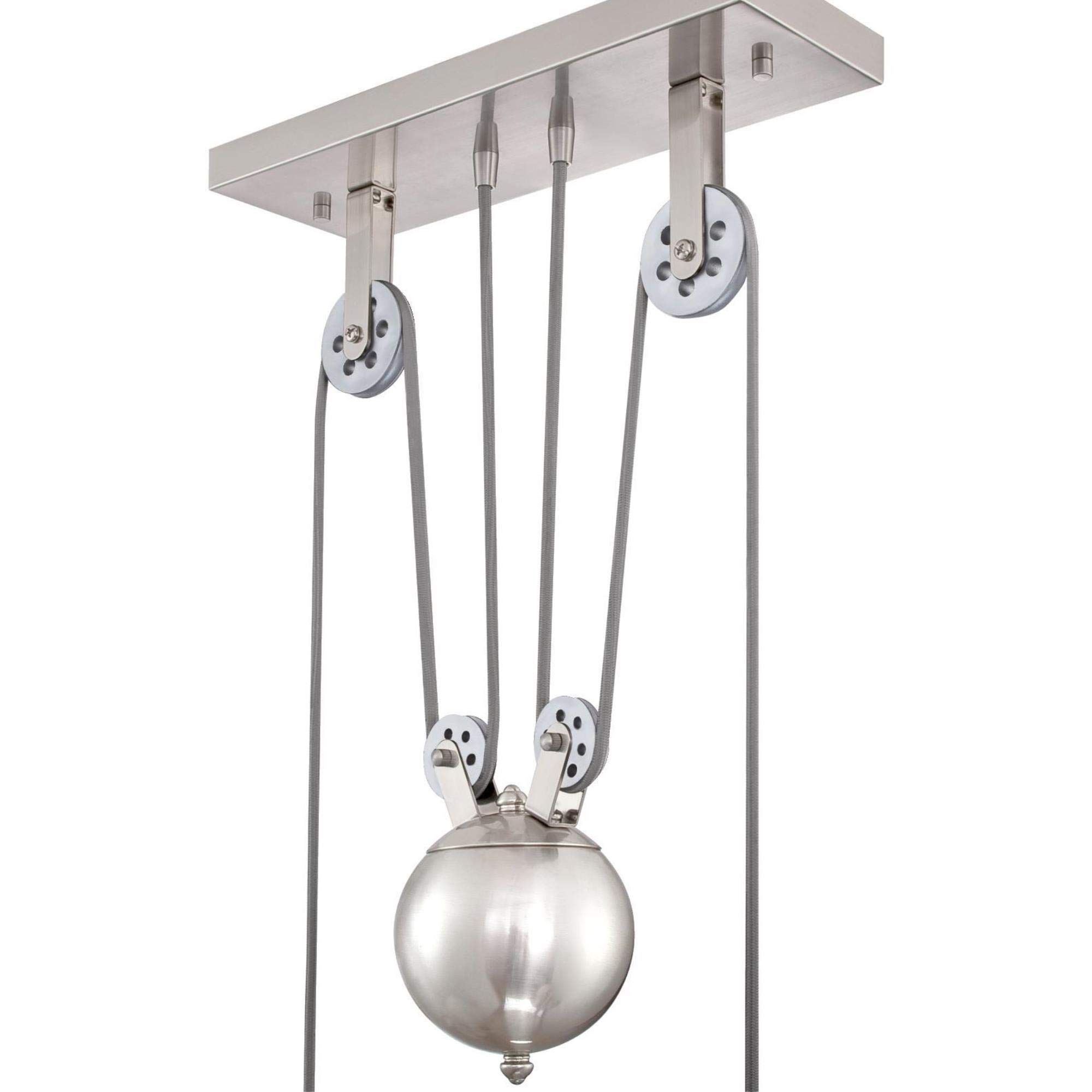 OHHG Lighting 6369900 Iron Hill 3-Light Industrial Pendant Light with Pulley System - Brushed Nickel Finish - Perfect for Kitchen Island, Dining Room, or Farmhouse Decor