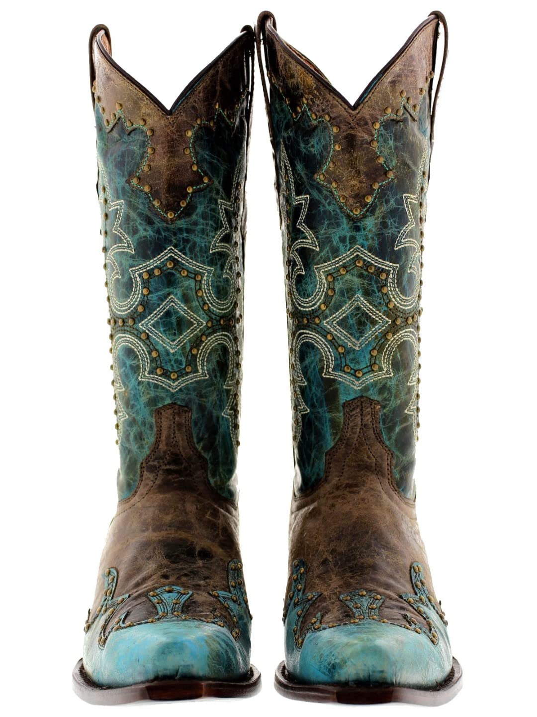 Women's Katy Baby Turquoise Western Leather Cowboy Boots with Studded Snip Toe - Perfect for Country Music Festivals, Rodeos & Western Fashion Outfits