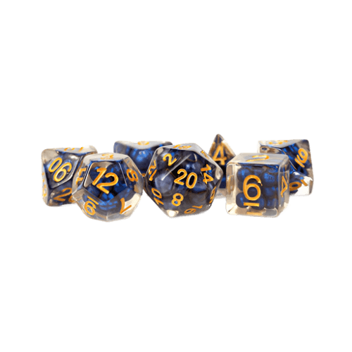 Royal Blue & Gold 16mm Resin Polyhedral Dice Set for D&D, RPG & Tabletop Games - Pearl Finish for Enhanced Gameplay Experience