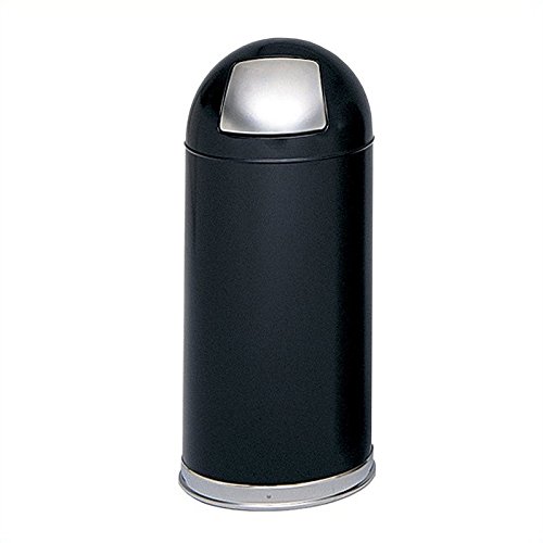 Safco 15 Gallon Stainless Steel Push Door Dome Top Trash Can - Black Commercial Grade Indoor Garbage Bin for Office, Kitchen, Bathroom & Home Use