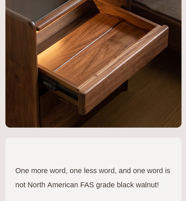 Solid Black Walnut Wood Nightstand with USB Outlet & Lamp - Perfect for Bedroom, Living Room, or Office Use