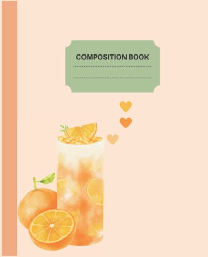 Pastel Orange Fruit Composition Notebook - 7.5x9.25 Inches, 120 Pages Wide Ruled Paperback Journal for School, Office & Creative Writing - Cute Gift Idea for Students & Teachers