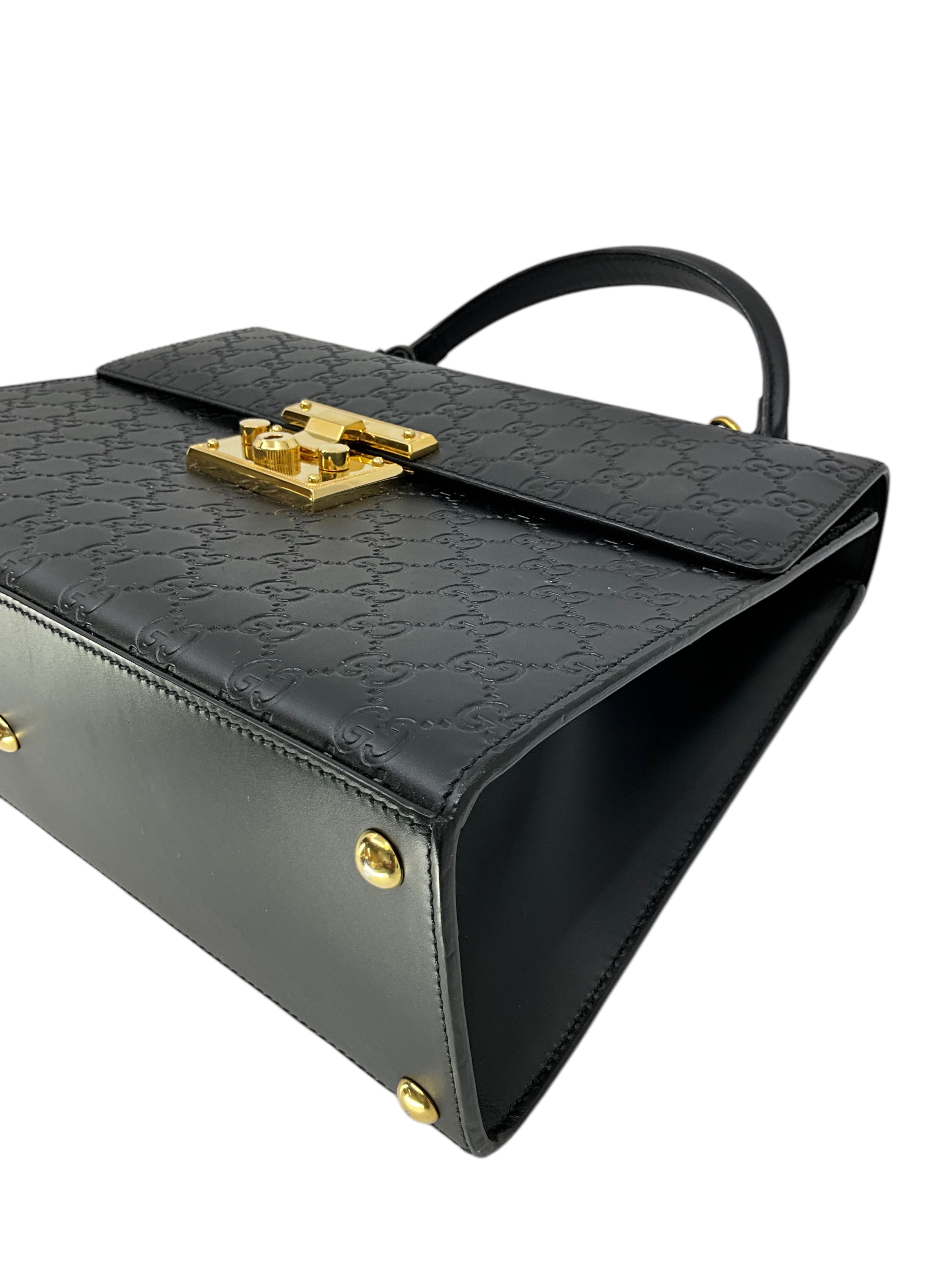 GUCCI Monogram Guccissima Calfskin Medium Padlock Top Handle Bag - Luxury Leather Shoulder Bag for Women, Perfect for Work, Travel & Evening Events