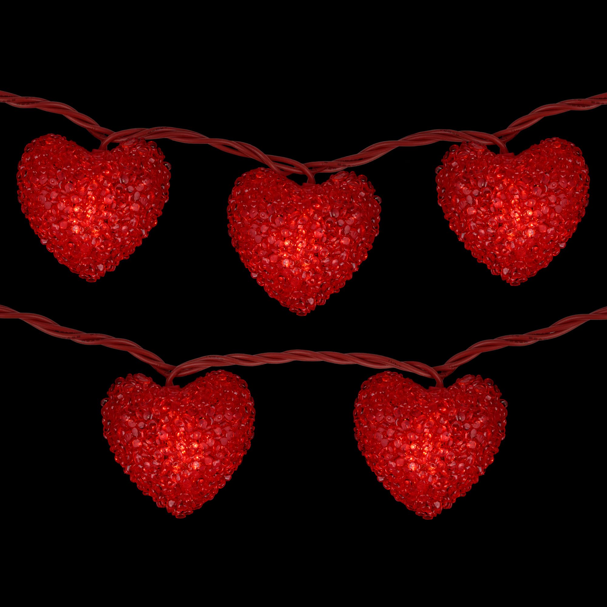 Northlight 10-Count Red Heart Mini Valentine's Day LED Lights - 7.5ft Red Wire String Lights for Romantic Decor, Wedding, Party & Home Decoration