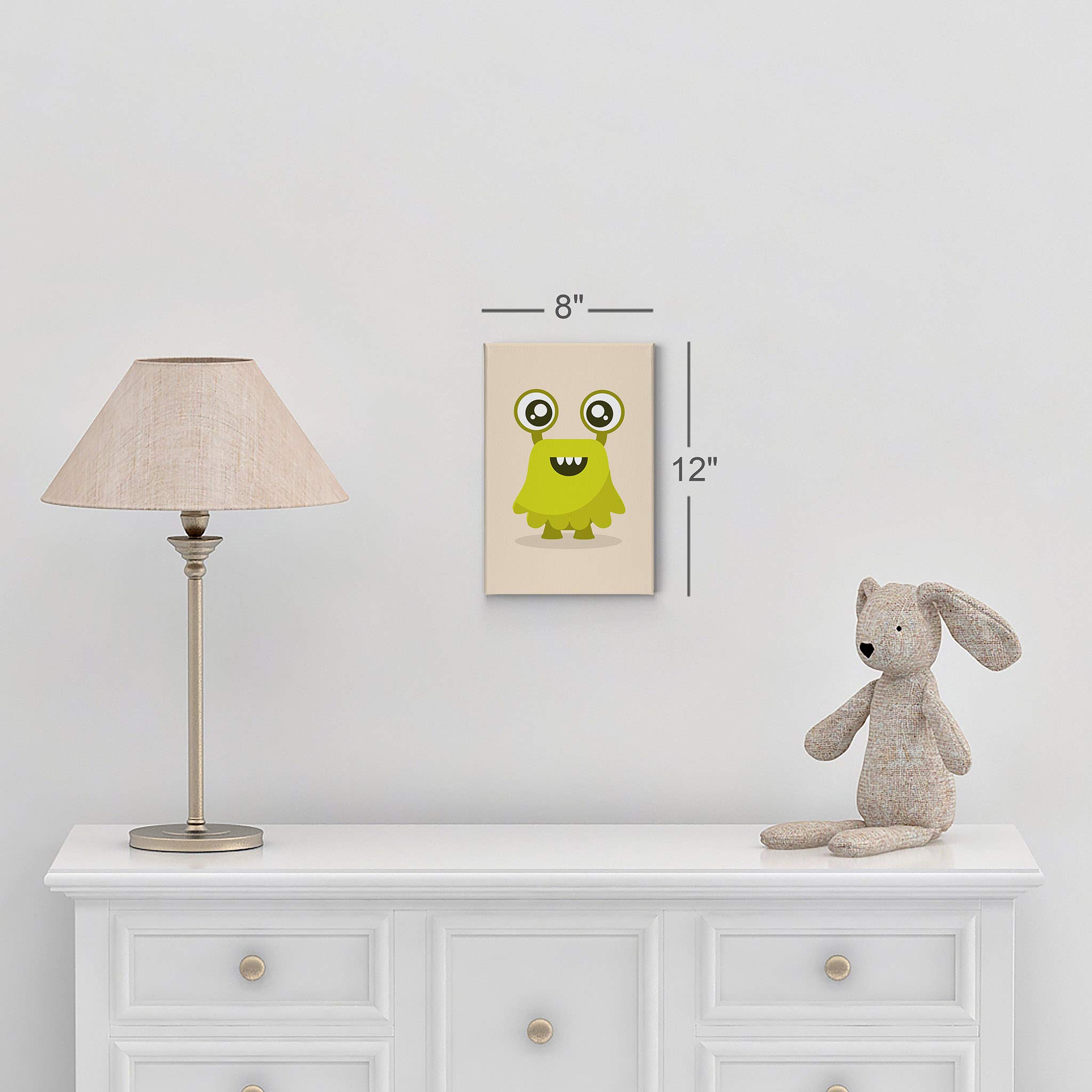 Green Monster Canvas Wall Art - 40x30 Inch Kids Room Decor, Nursery Decor, Baby Room Decor - Ready to Hang, Made in USA | Playful Smile Art Design for Children's Bedroom & Playroom
