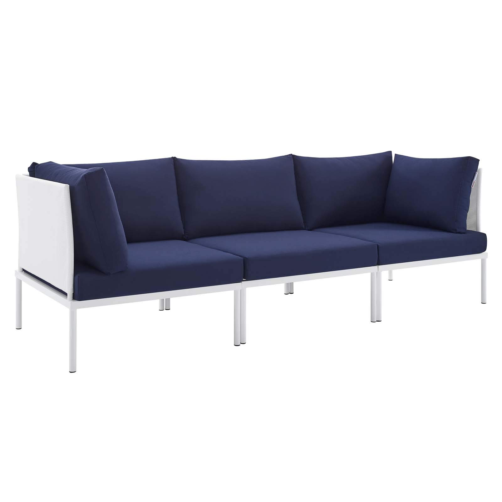 Modway EEI-4967-WHI-NAV Harmony Outdoor Patio Aluminum Sofa Set - White & Navy Blue Weather-Resistant Furniture for Backyard, Poolside & Garden Relaxation
