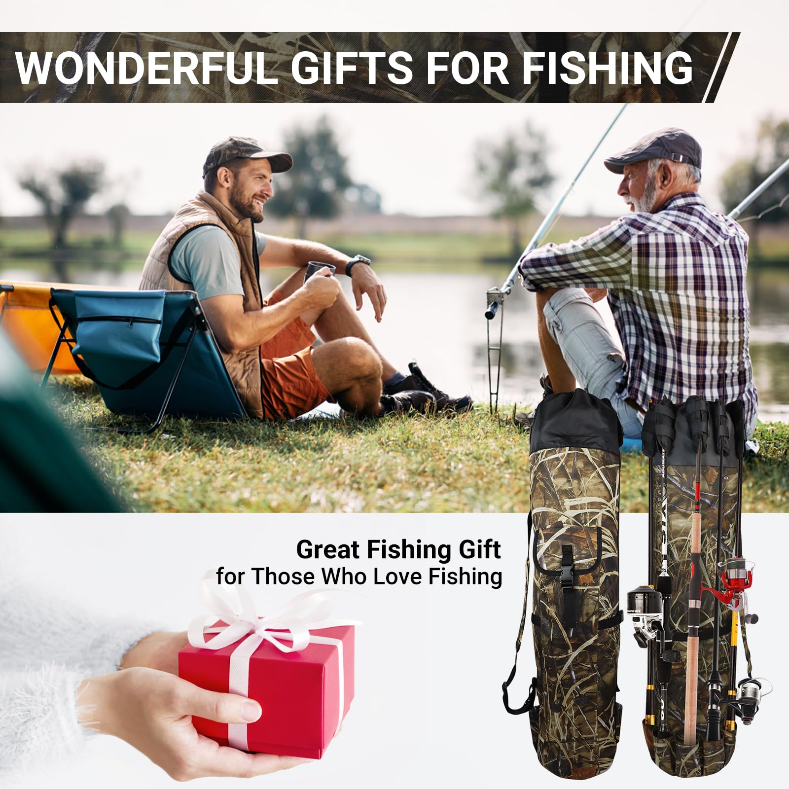 **FOUUAAOOU Fishing Rod Bag - Durable Folding Oxford Fabric Fishing Pole Case, Portable Fishing Gear for Men - Ideal for Travel, Storage & Fishing Gifts (Camouflage)**